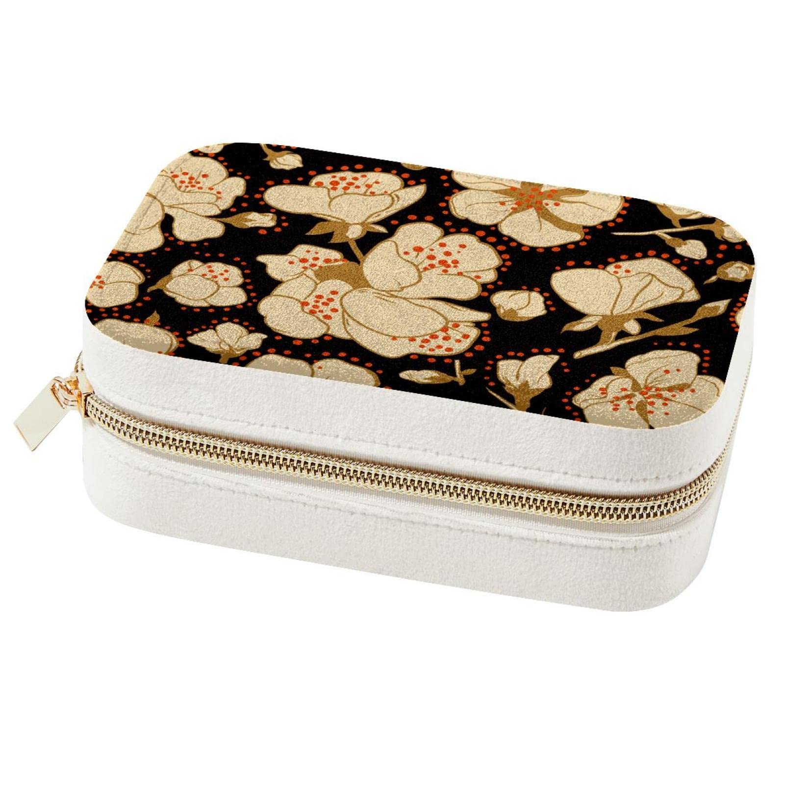 Boîtes de rangement pour femmes et filles : mini boîte à bijoux motif floral noir chic