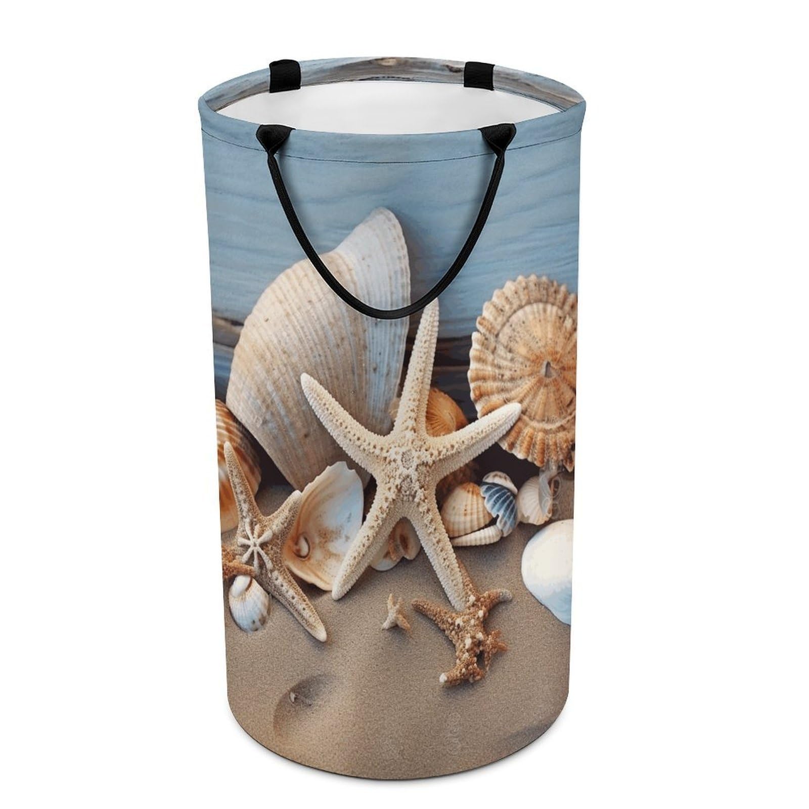 Adfgyerh Style Seashells Starfish Sand Laundry Basket ，Foldable Waterproof Model ，Laundry Hamper ，Handles On Both Sides Easy To Move ，Storage Basket For Bedroom, Bathroom, Dorm, Laundry Room.