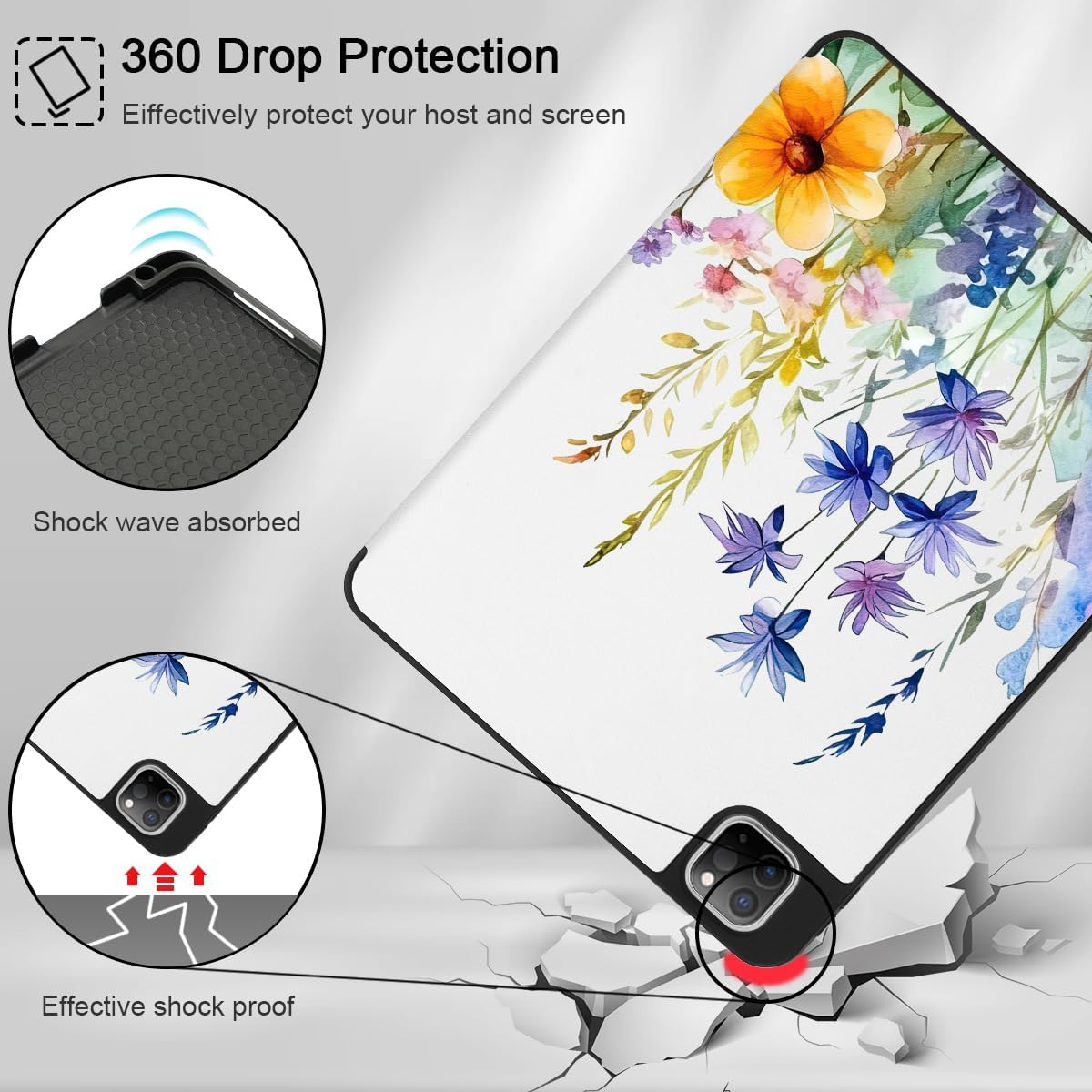 Tuiklol for iPad Pro 13 inch 2025 2024 Release M5/M4 Chip - Built in Pencil Holder Ultra Retina Slim Protective Stand Back Cover with Smart Trifold Stand Auto Wake/Sleep, Colorful folwer