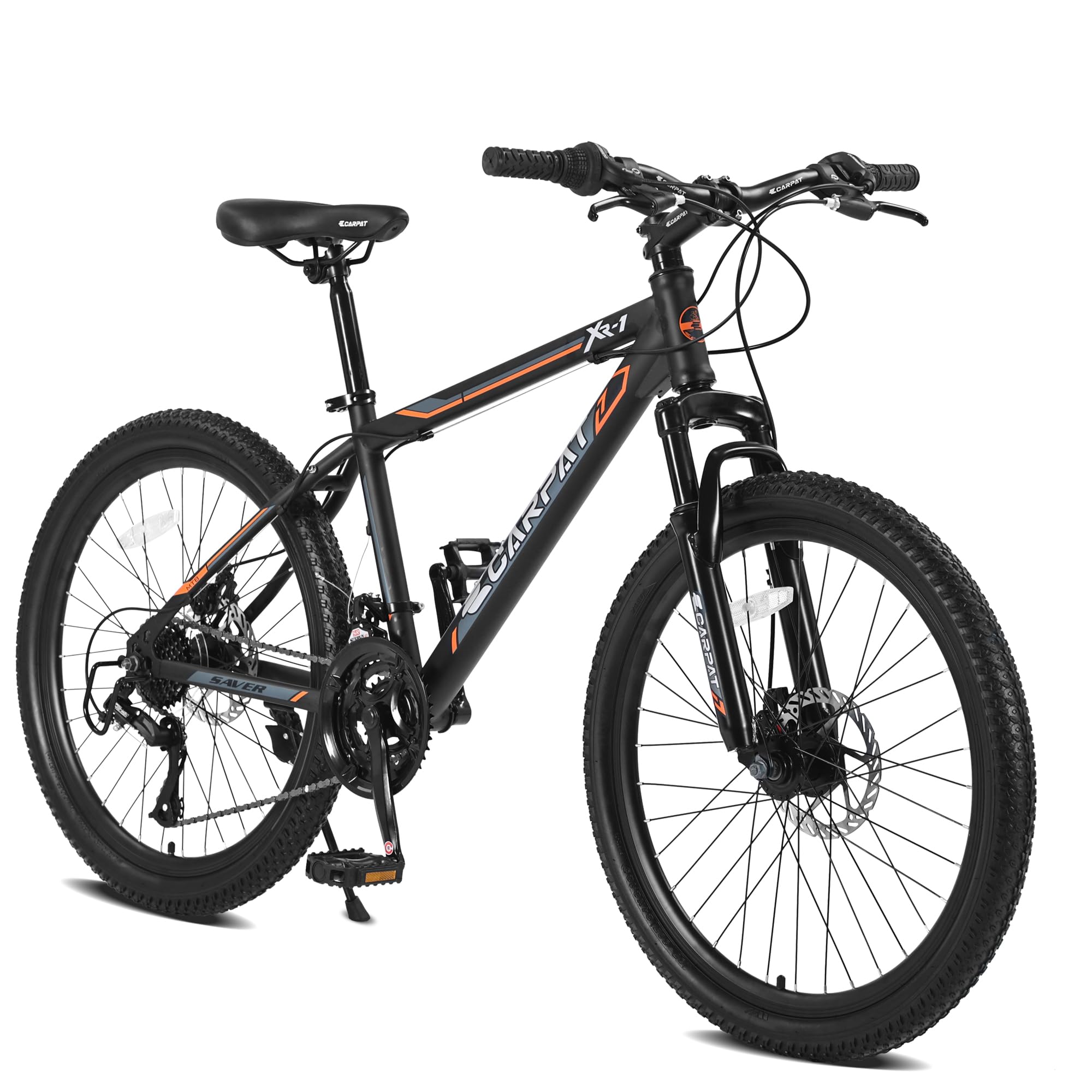 24 Inch Bicycle for Boys and Girls, Steel Frame Mountain Bike with Shimano 21-Speed Gears, Dual Disc Brakes and Front Suspension
