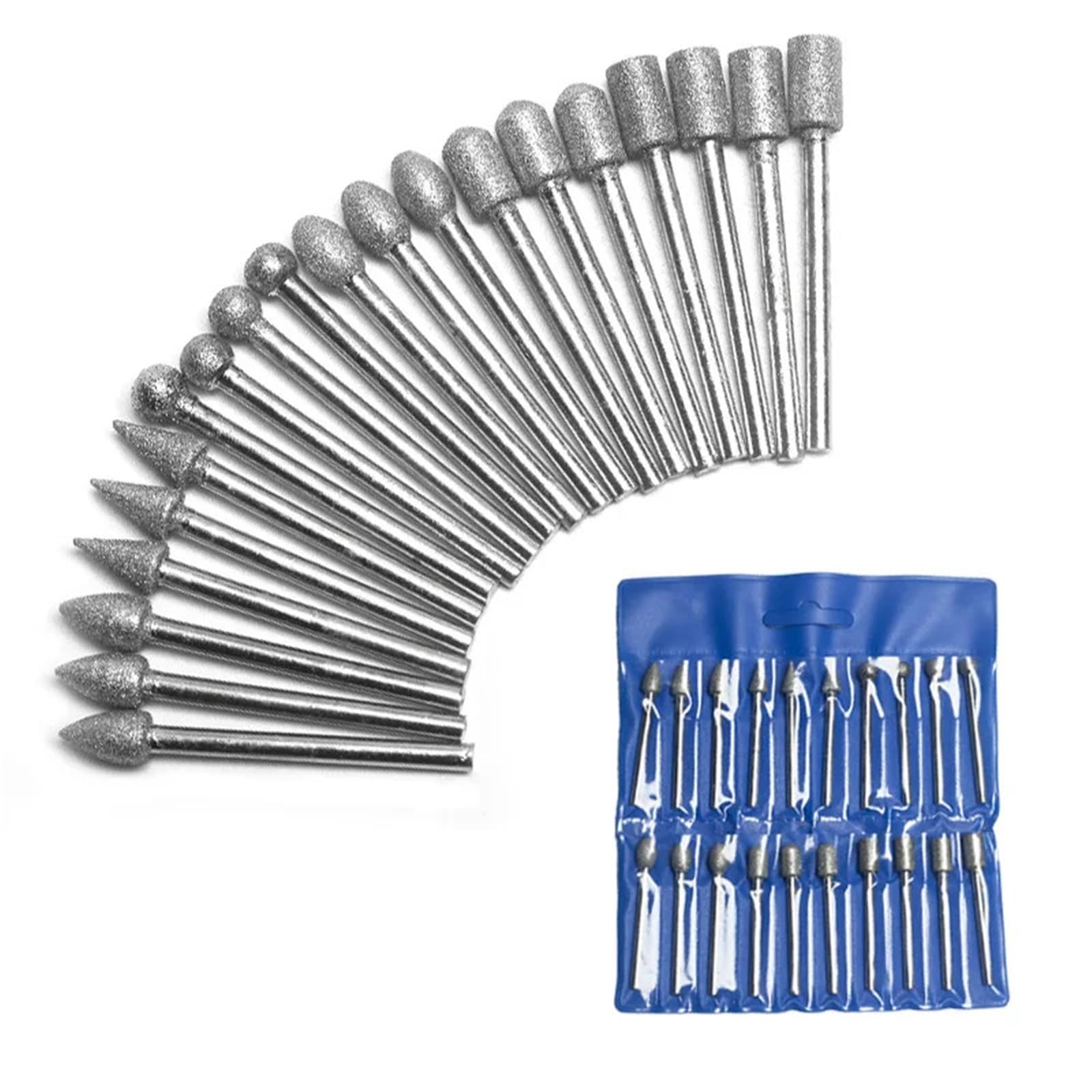 Lovssu 20Pcs Diamond Grinding Heads Mini Bit For Rotary Drill Tool Burrs Accessories 3.0Mm Shank Tools Kit Abrasive