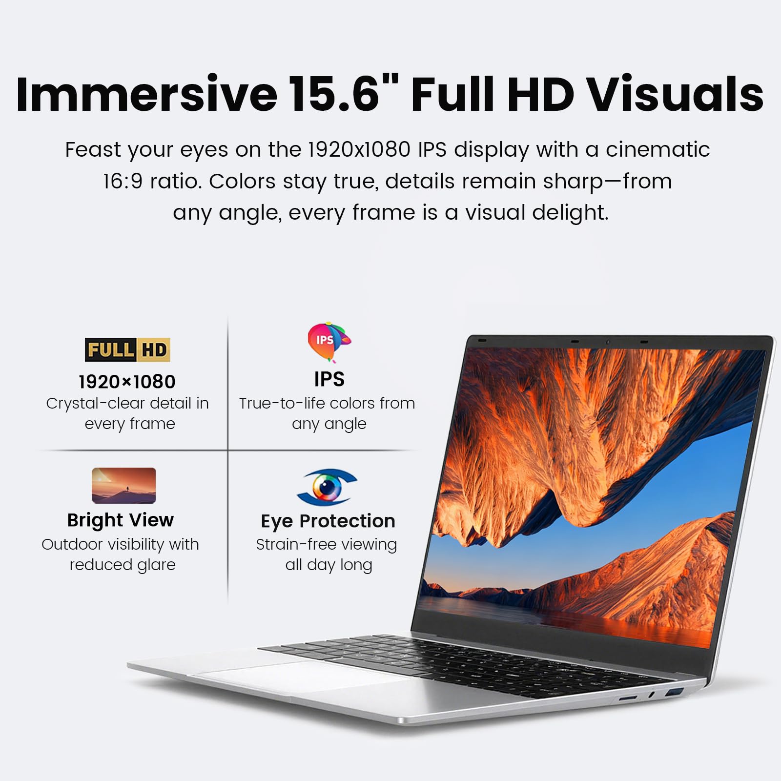Kayoote 15,6" Ordenador Portátil FHD IPS con procesador Celeron N4500, 6GB RAM 256GB SSD, Win 11 Pro PC Portátil con Webcan, Laptop 2*USB3.0, HDMI, Wi-FI5, BT4.2, 4000mAh Battery — view 4