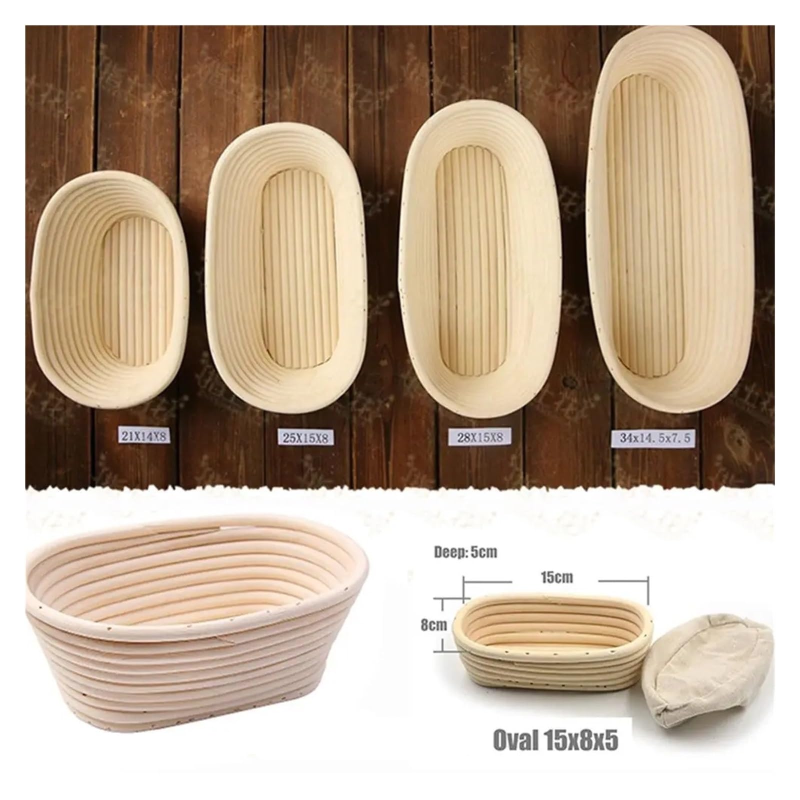 Cesta de mimbre for fermentación masa, Banneton Brotform, for hornear en casa(35X14X7cm)