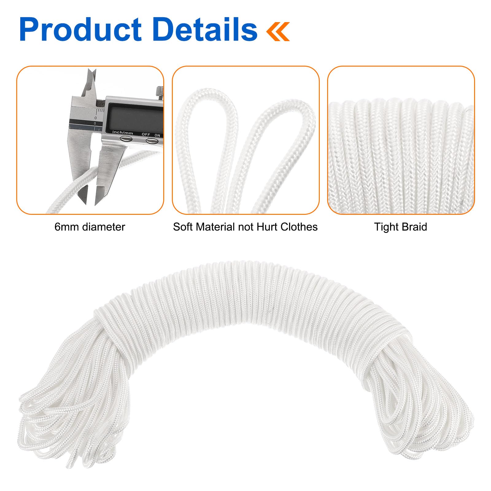 sourcing map Kit de corde à linge d'extérieur, poulie de corde à linge de 12,7 cm, corde à linge de 45,7 m pour extérieur, poulie écarteur de séparateur en S, tendeur de corde à linge et 50 pinces à