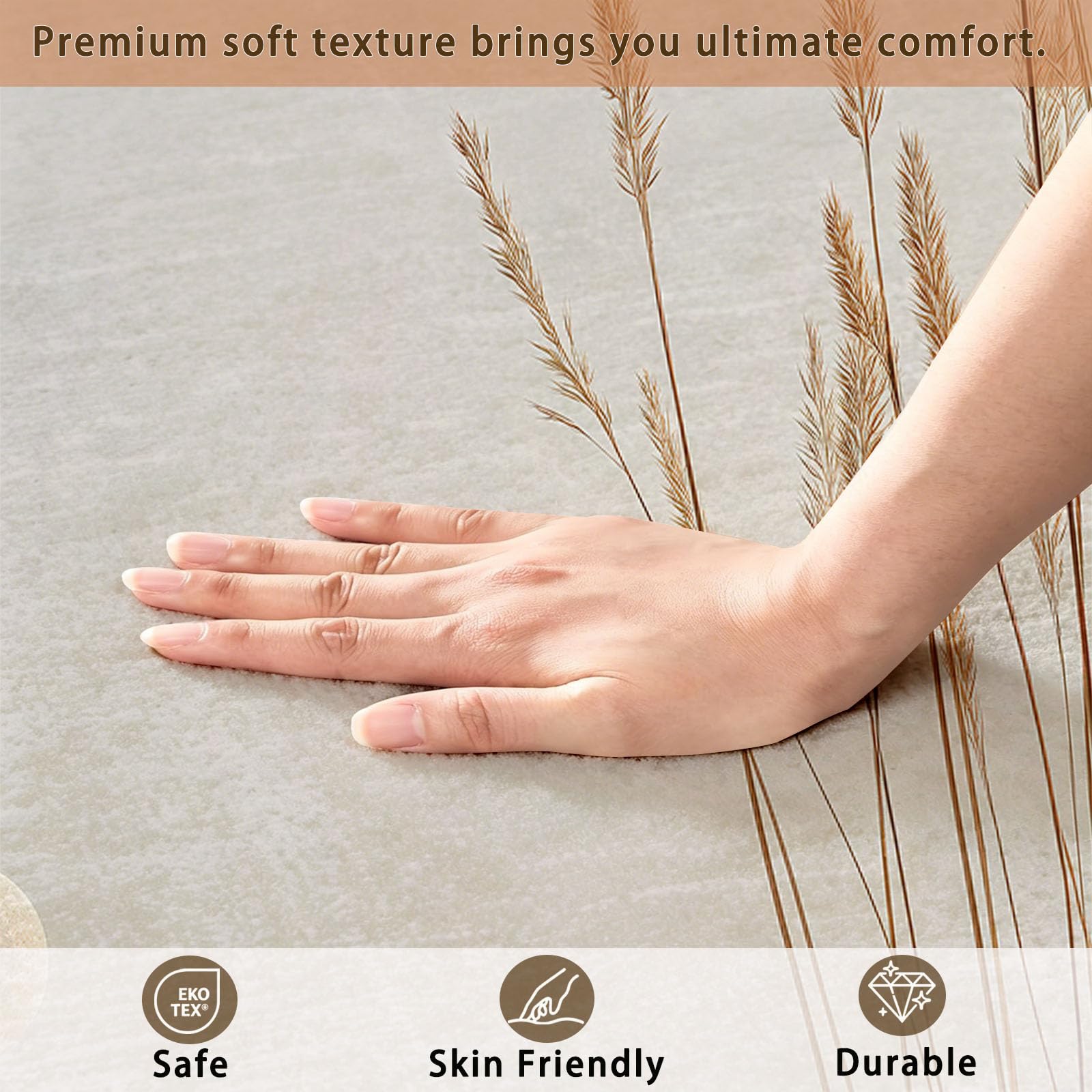 Tapis Chambre Salon Pierres Empilées Foin Surface Eau Reflet Doux Antidérapant Lavable en Machine Tapis Décoratif de Style Oriental Naturel pour Entree Interieur, 180 x 240 cm Clair
