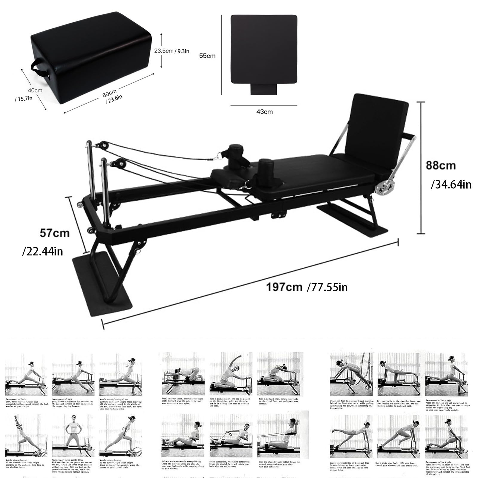 Board Pilates Reformer Set mit quadratischem Box-Sprungbrett und doppeltem Schulterkissen, Faltbare und verstellbare Ausrüstung für das Training zu Hause