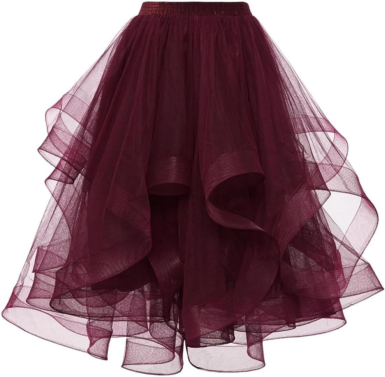 Womens Mesh Tutu Skirt Layered Tulle Elastic High Waist Dance Skirts Fluffy Irregular Hem Pleated A-line Midi Skirt