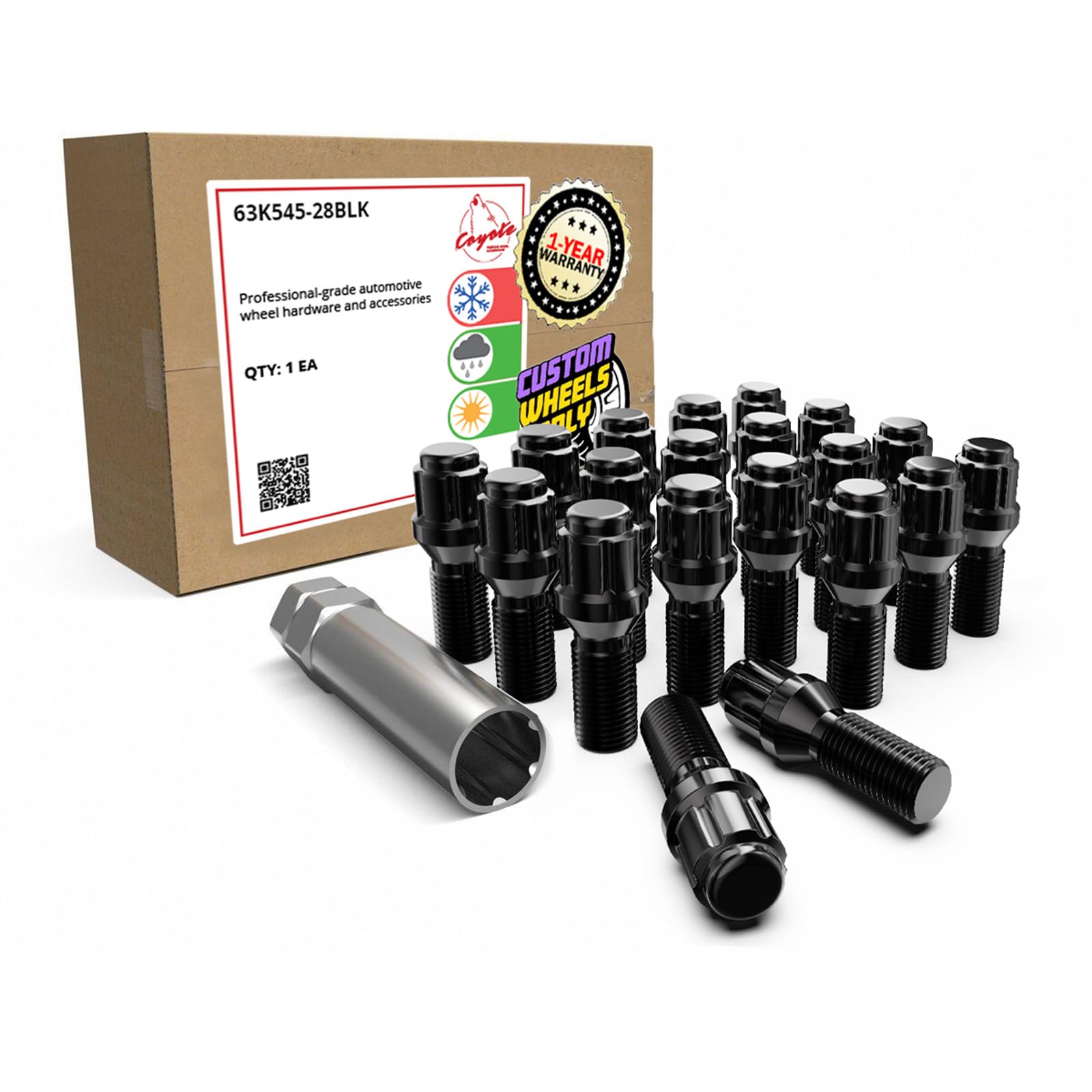 Wheel Accessories Parts 20 Pcs M12 x 1.5 12 x 1.5 Thread Acorn Seat Lug Bolt Black Finish 28mm Shank Length Dual Hex Key 17mm &amp; 19mm fits BMW 1 3 5 7 Series Alpina B7 and M5 (Older Models)