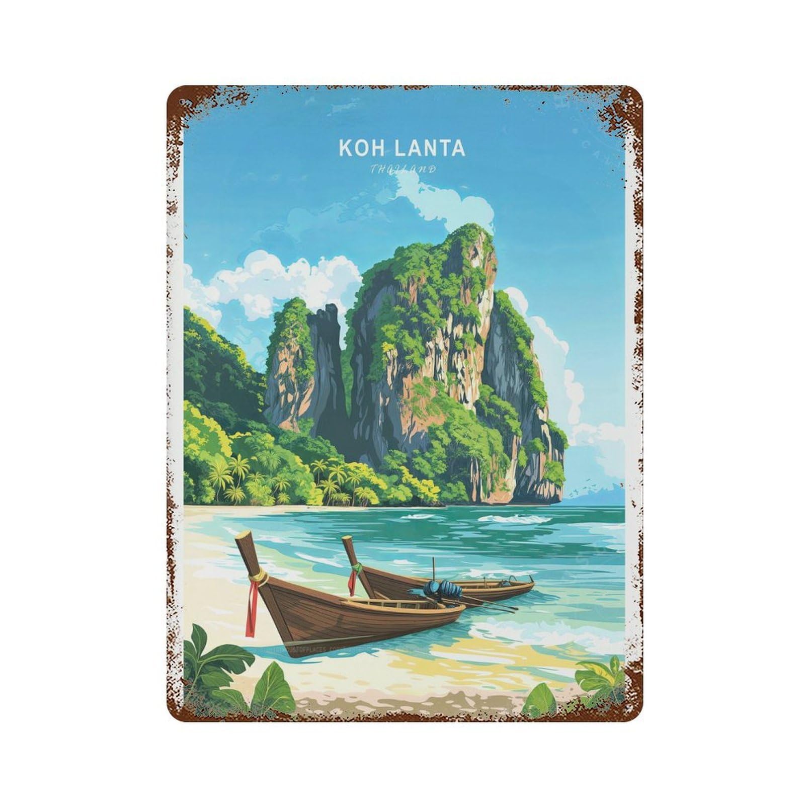 xiaoxiaoshen Koh Lanta Thailand Travel Minimalist Wall Decor Art Metal Tin Poster Modern Home Decor Art Home Bar Shop Decorations Vintage Sign 40x30cm