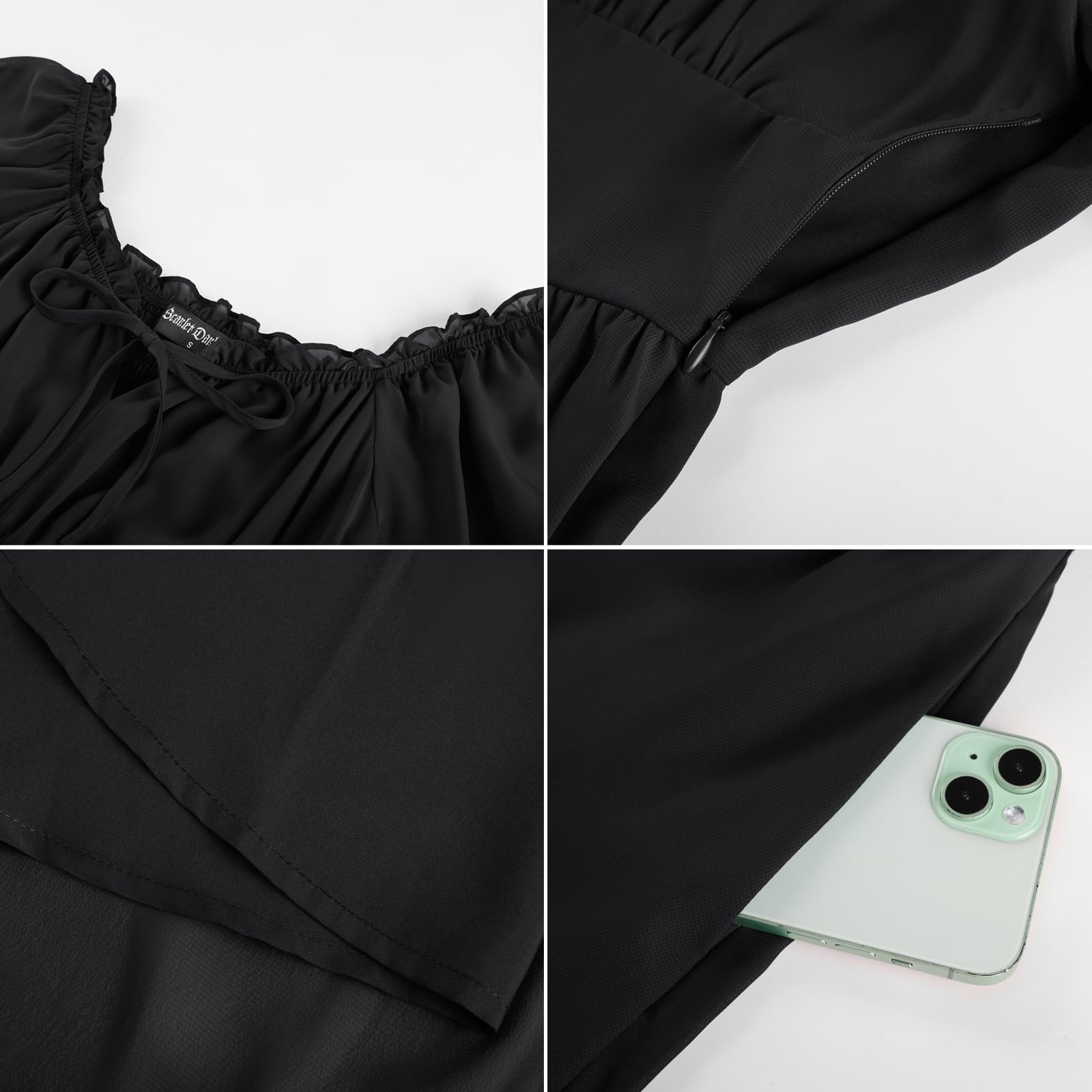 SCARLET DARKNESS Damen Renaissance A-Linie Kleid Schulterfrei Langarm Gesmokte Taille Gestreifte Lange Maxikleider mit Taschen