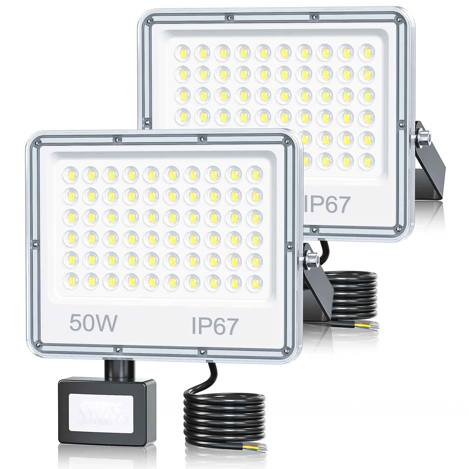 TOPAUBUB LED Strahler mit Bewegungsmelder Außen 50W, LED Fluter Scheinwerfer mit Bewegungsmelder Außen 5000LM 6500K Kaltweiß IP67 Wasserdicht für Garten/Hofbeleuchtung(2 Stücke)