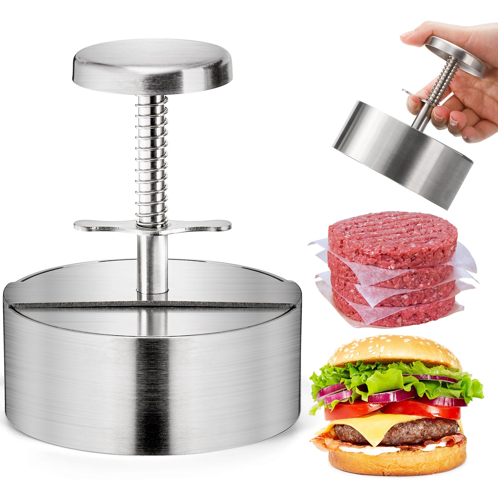 ZOOFOX Adjustable Burger Press, Non-Stick HamBurger Press Patty Maker, 18/8 Stainless Steel Meat Press for Hamburger, Beef, Vegetable, BBQ, Griddle and Cooking, BPA Free