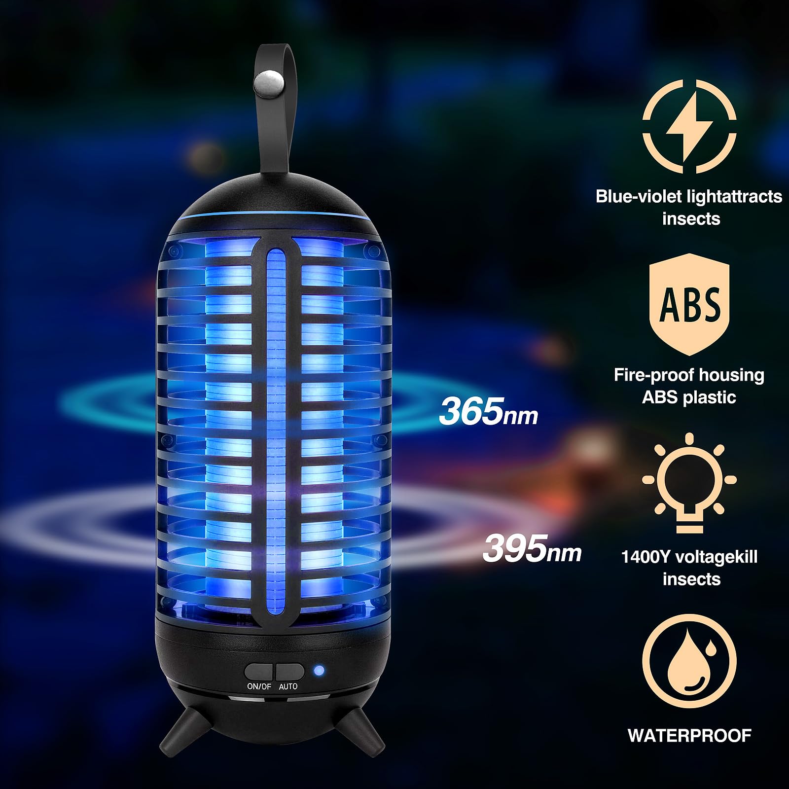 Bug Zapper Lampe anti-moustiques sans fil rechargeable 2 en 1 Piège électrique 2500 mAh Idéal pour l'intérieur, la terrasse, la maison, la cour, le jardin, le camping (Noir) 1