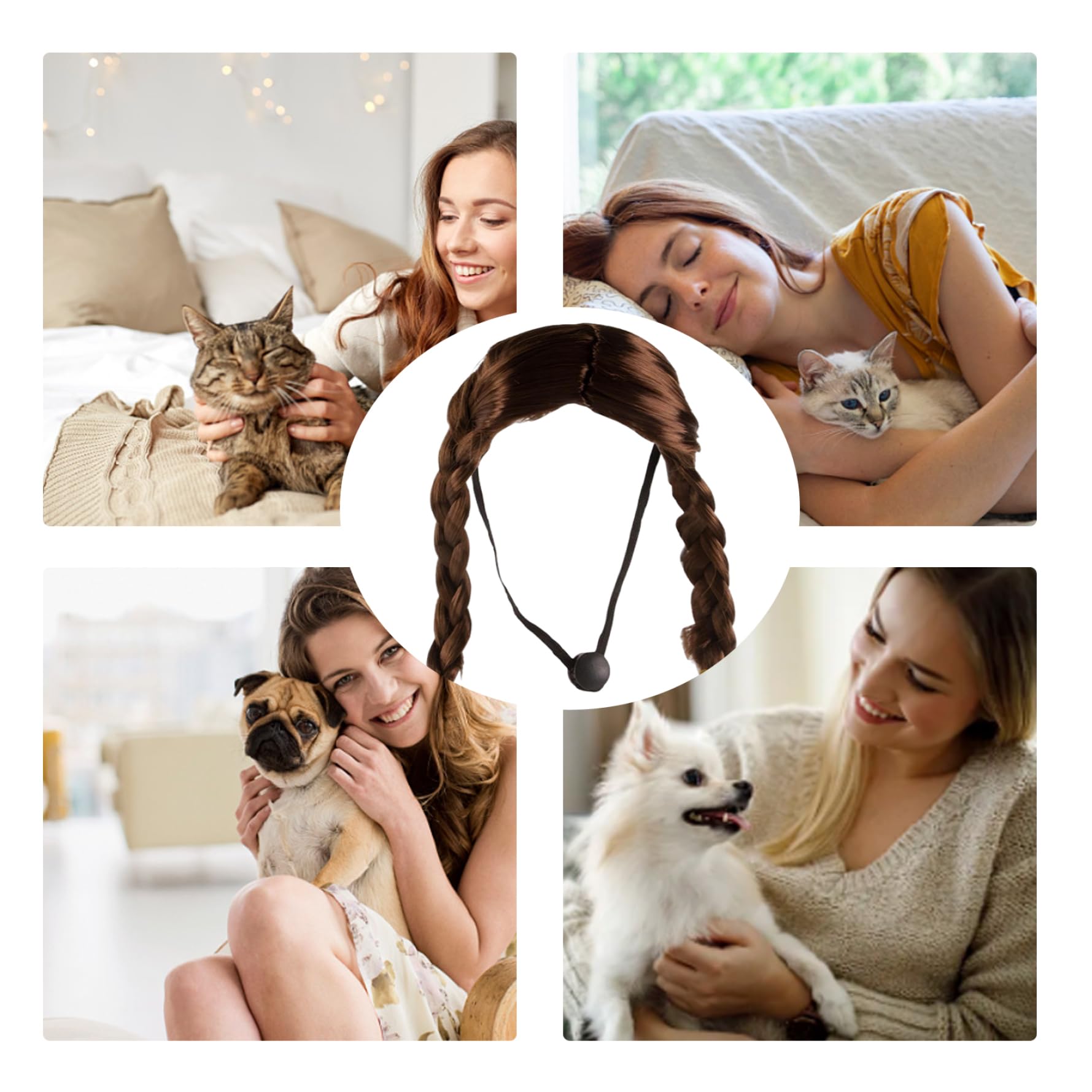 XJKLBYQ Dog Wig Brown Double Long Braid Cat Wig