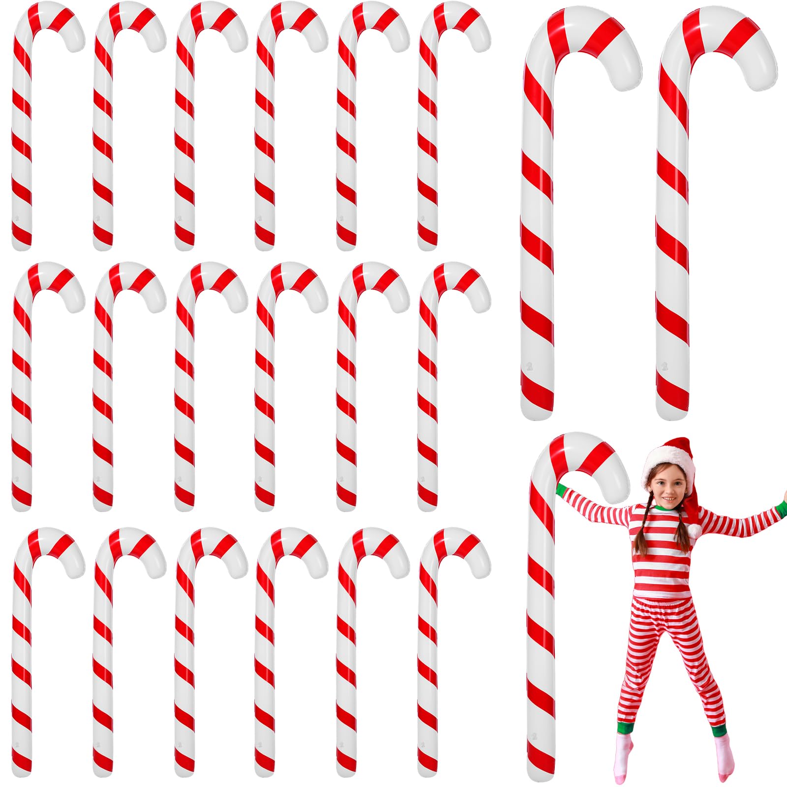 Shappy 20 Pcs 48 Inch Inflatable Candy Canes Balloons for Christmas Decorations Inflatable Jumbo Candy Cane Sticks for Outdoor Indoor Lawn Home Xmas