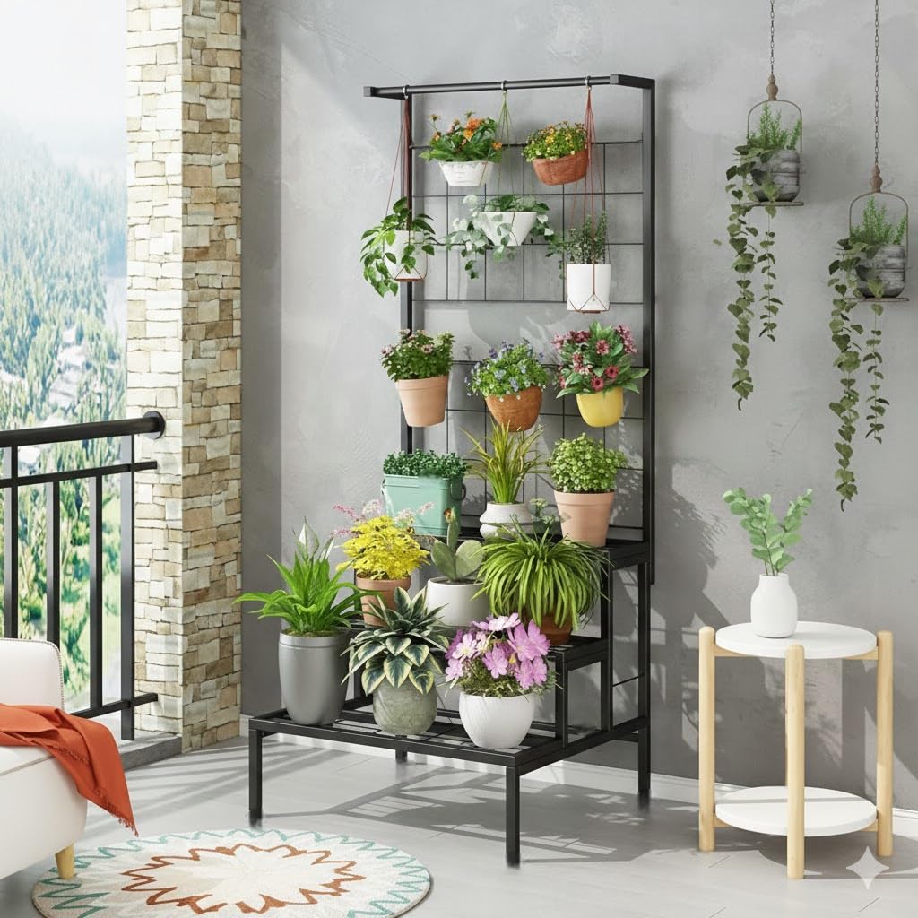 Balcony Plant Stand - 3 Tier Metal Rack -1