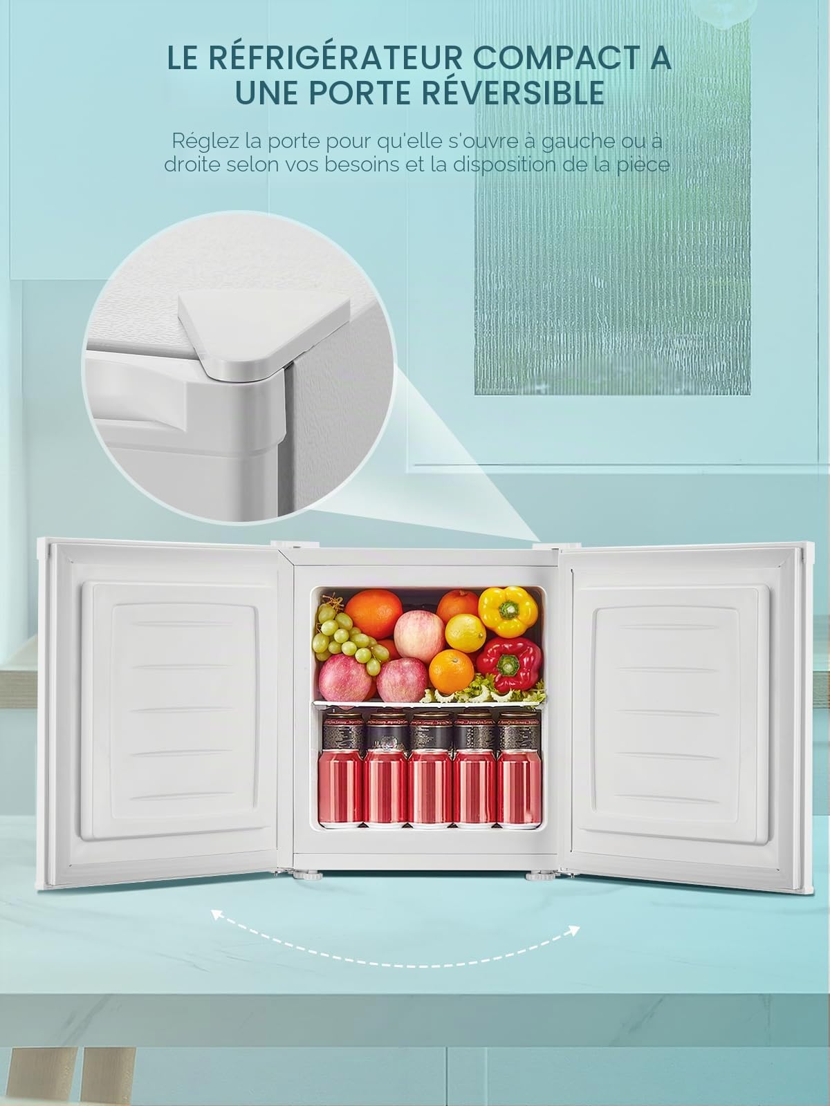 FOHERE 32L Mini Congélateur, Petit Congélateur Silencieux, 7 Thermostat Réglable, Porte Réversible, Blanc