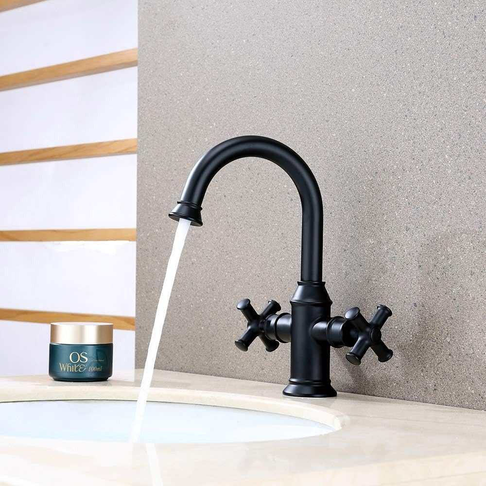 Matte Black Bathroom Sink Faucet,2 Handle Single Hole Vanity Bathroom Faucet,Swivel 360 Degree Spout Faucet,with Water Supply Line,BTF-2018-MT