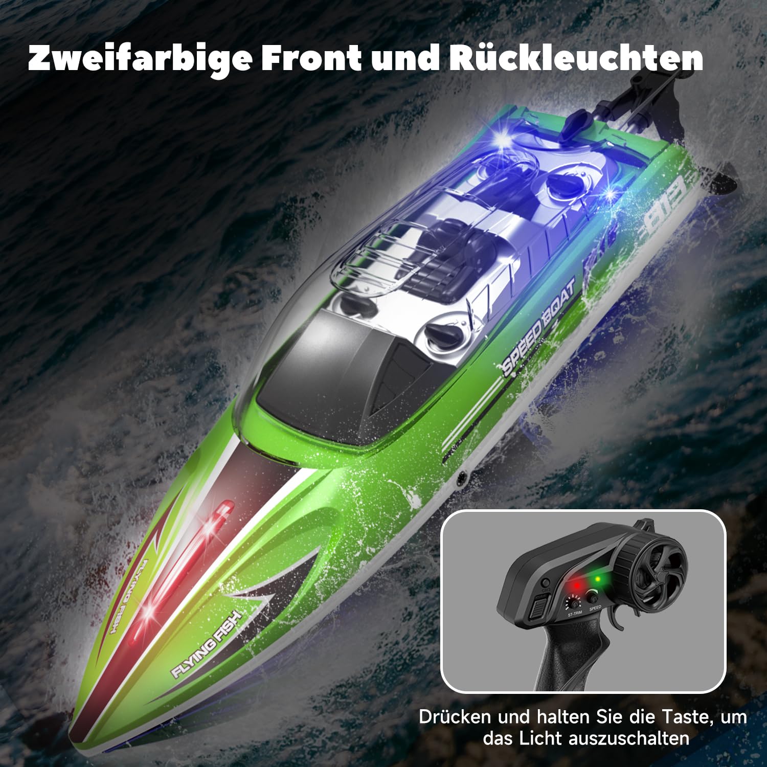 30 KM/H Ferngesteuertes Boot ab 6 8 Jahre, 1:16 RC Boot Ferngesteuert Speedboot mit Fernbedienung für Kinder ab 6 8 Jahre, Pool Spielzeug mit 2 Akku, Doppelt Wasserdicht