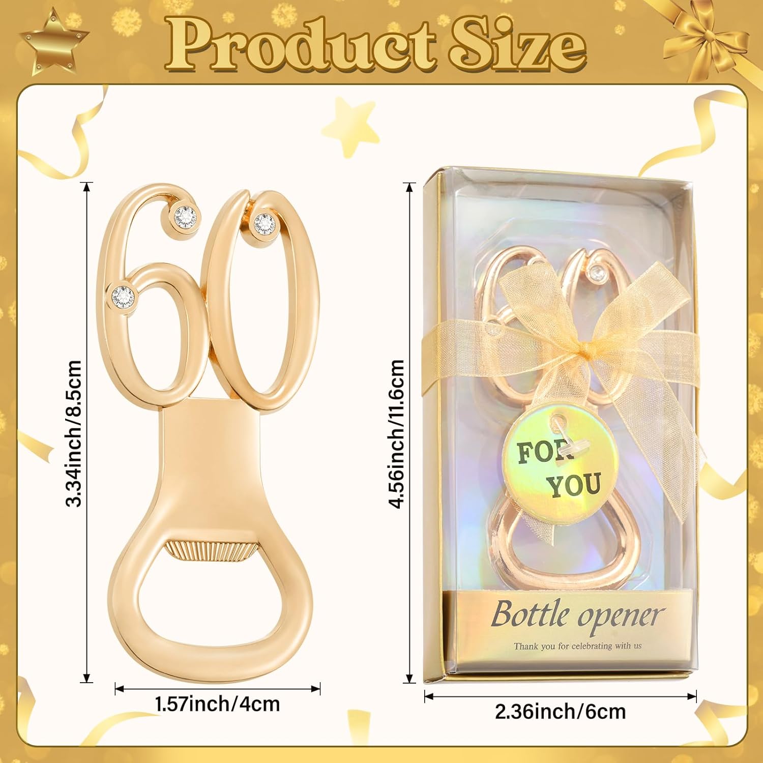 12 Pack Gold 60th Birthday Bottle Opener Favors, Wedding Anniversary Party Gifts, Souvenirs & Decorations for Guests - Image 3