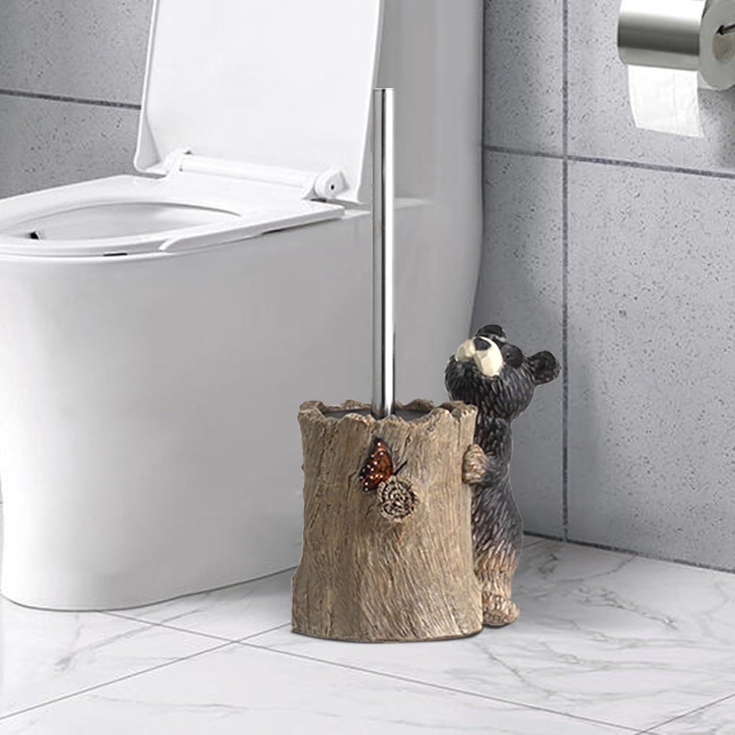 Bear Toilet Brush Holder Set, Black Bear Toilet Bowl Brush Cleaner Bathroom