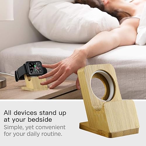 Miniatura 4 de AICase Estaciones de carga de bambú para múltiples dispositivos, organizador de estación de acoplamiento de escritorio mejorado para teléfonos