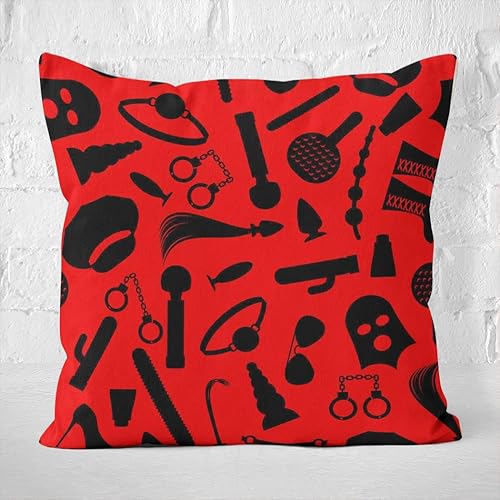 Miniatura 3 de Funda de almohada cuadrada de 18 x 18 pulgadas, iconos fetichistas, amantes del sexo duro, casquillo de látigo, esposas, cojín para decoración del