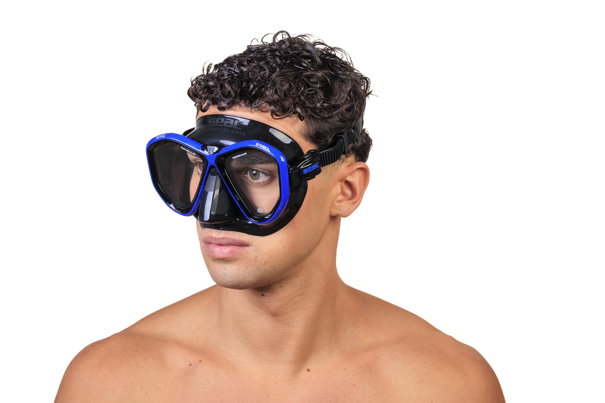 Seac Symbol, Masque de plongée Made in Italy à lentilles symétriques avec Boucle 3D Directement sur Le Visage, Bleu, Standard