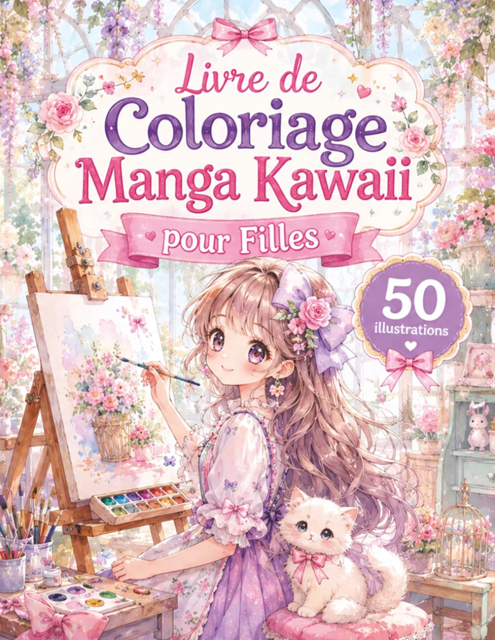 Livre de Coloriage Manga Kawaii pour Filles: 50 dessins adorables à colorier avec personnages manga, scènes cosy, animaux mignons et moments relaxants pour enfants, ados et fans du style japonais