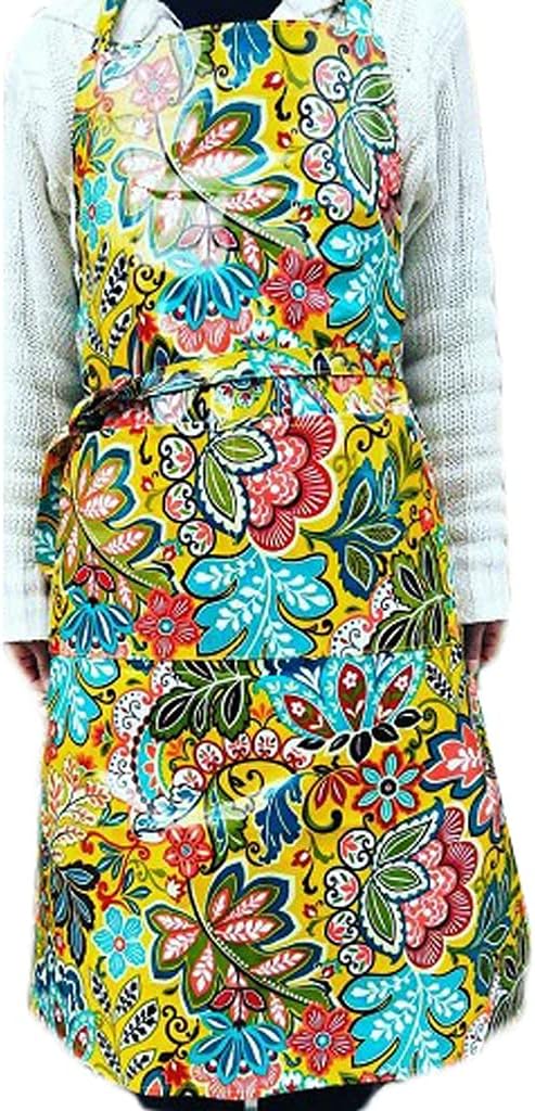 Kitchen Cooking Aprons, Bib Soft Chef Apron الأمريكية نمط الرعوية المريلة، لوازم المطبخ المنزلية أكمام للماء والماء مقاوم للنفط المئزر دائم، زهري القماش المئزر Unisex BBQ Cooking Drawing Crafting Apro