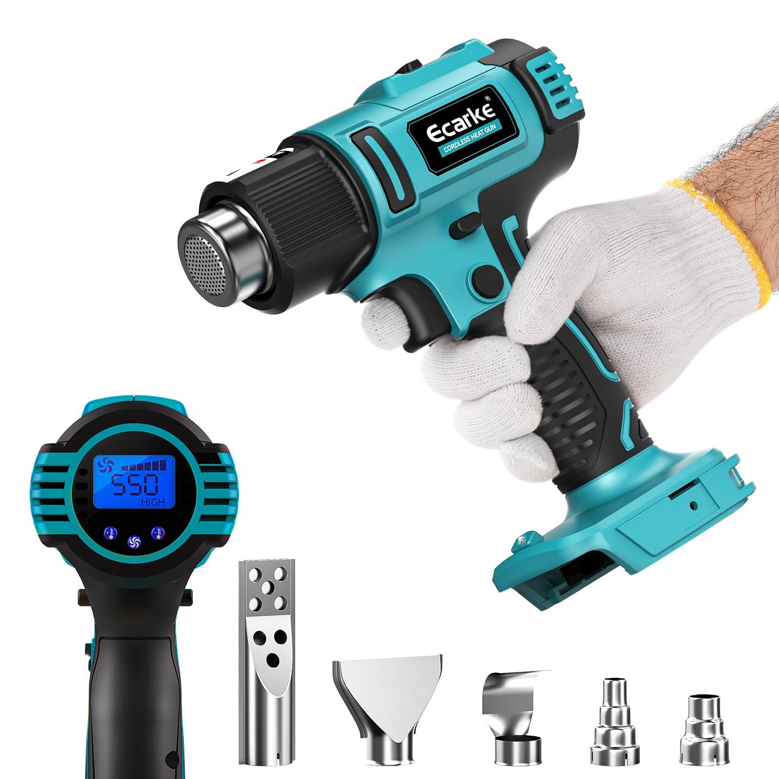 Makita 18V Akku-Heißluftpistole 350W 50-550°C LCD 5 Düsen Heissluftpistole