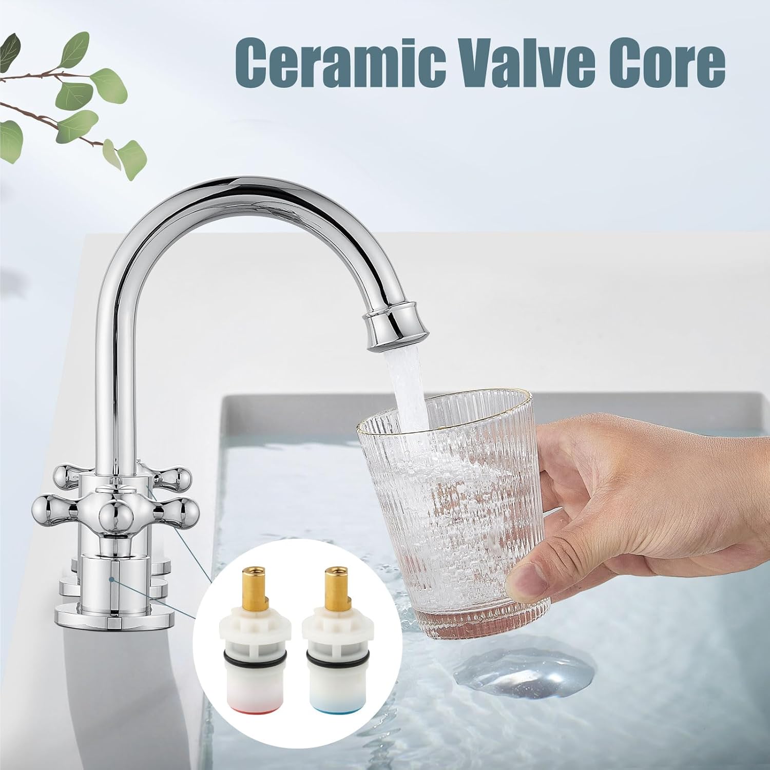 Aolemi 8 Inch 3 Holes Widespread Bathroom Sink Faucet Double Cross Handle SUS304 360 Degree Swivel Spout with Pop Up Drain Deck Mount Lavatory Mixer Tap Polish Chrome