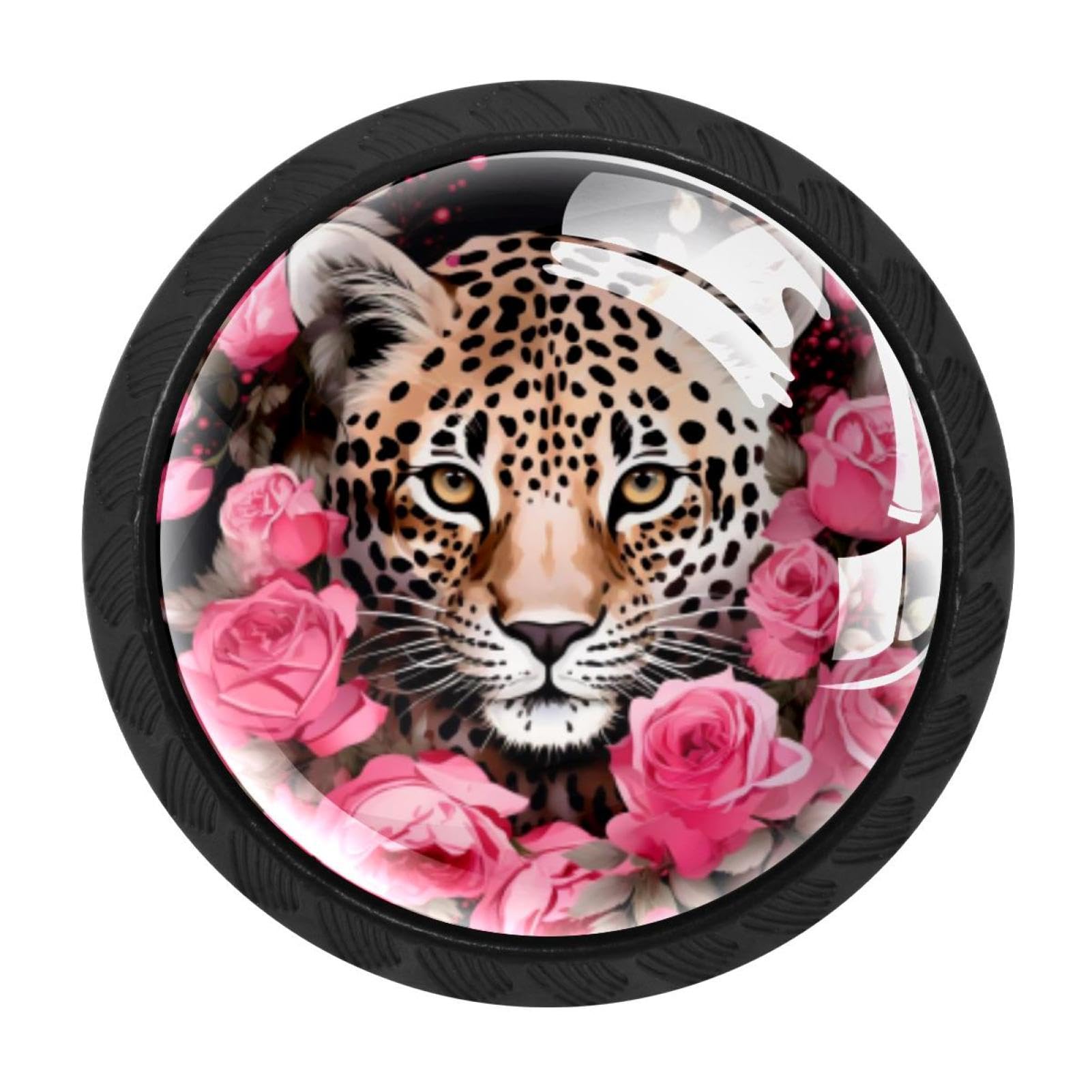 CHENZZZZ 4 Pieces Rose Leopard Drawer Knobs, 35mm Black Cabinet Knobs, Drawer Pulls and Knobs, Dresser Drawer Knobs, Cabinet Hardware Kitchen Cabinet Knobs