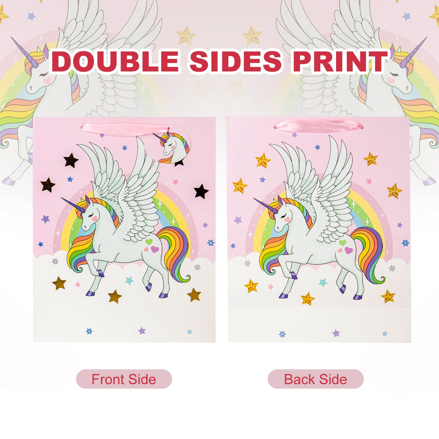 Laidans 13" Large Unicorns Gift Bag for Girls and Kids Birthday Baby Shower with Tissue Paper 1-Pack