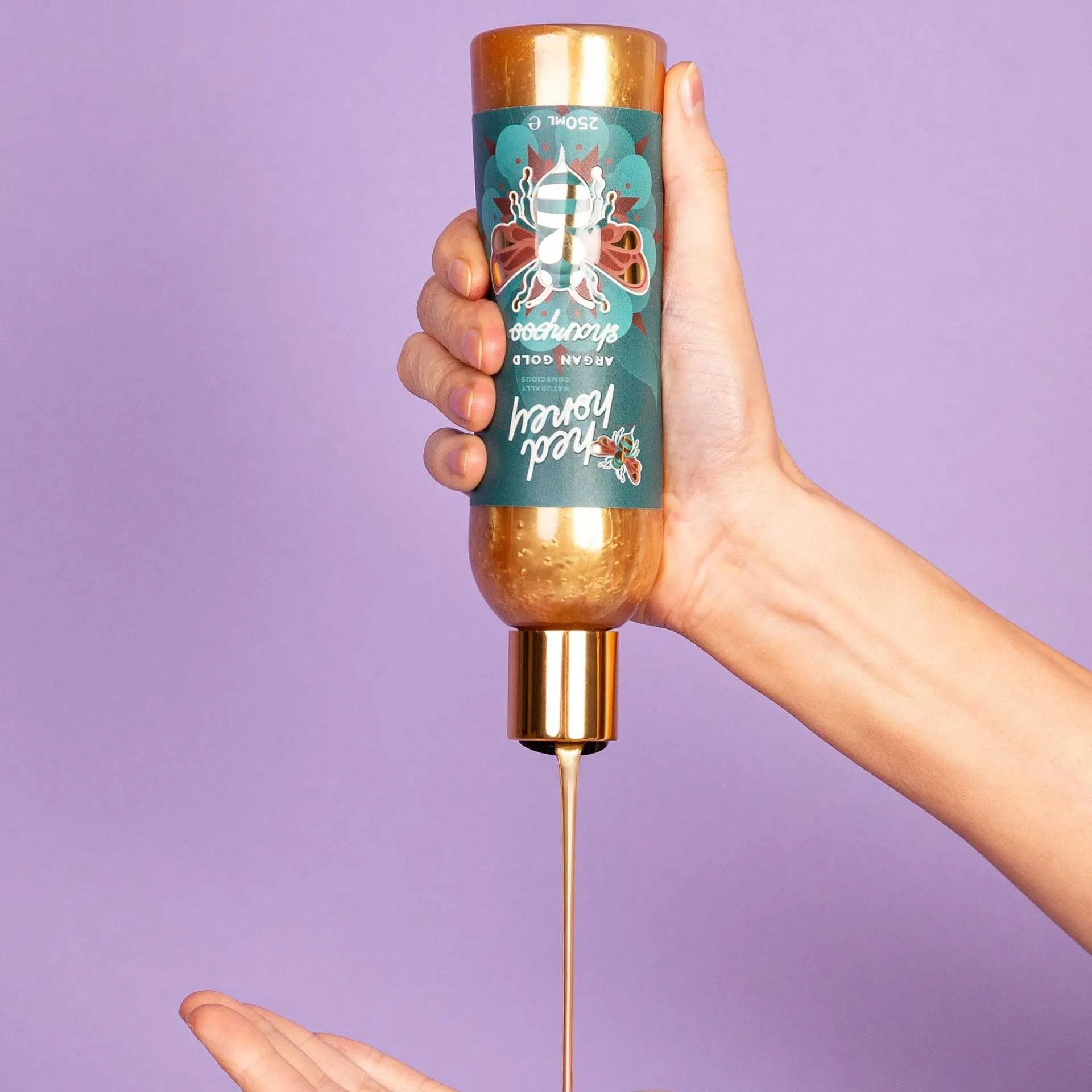 HedHoney Gold Argan Oil Shampoo (250ml) Rich & Luxurious Anti Dandruff Shampoo for All Hair Types. Repairs Split Ends & Soothes Itchy Scalps. Vitamin E Rich Cruelty-Free Formula - Image 4