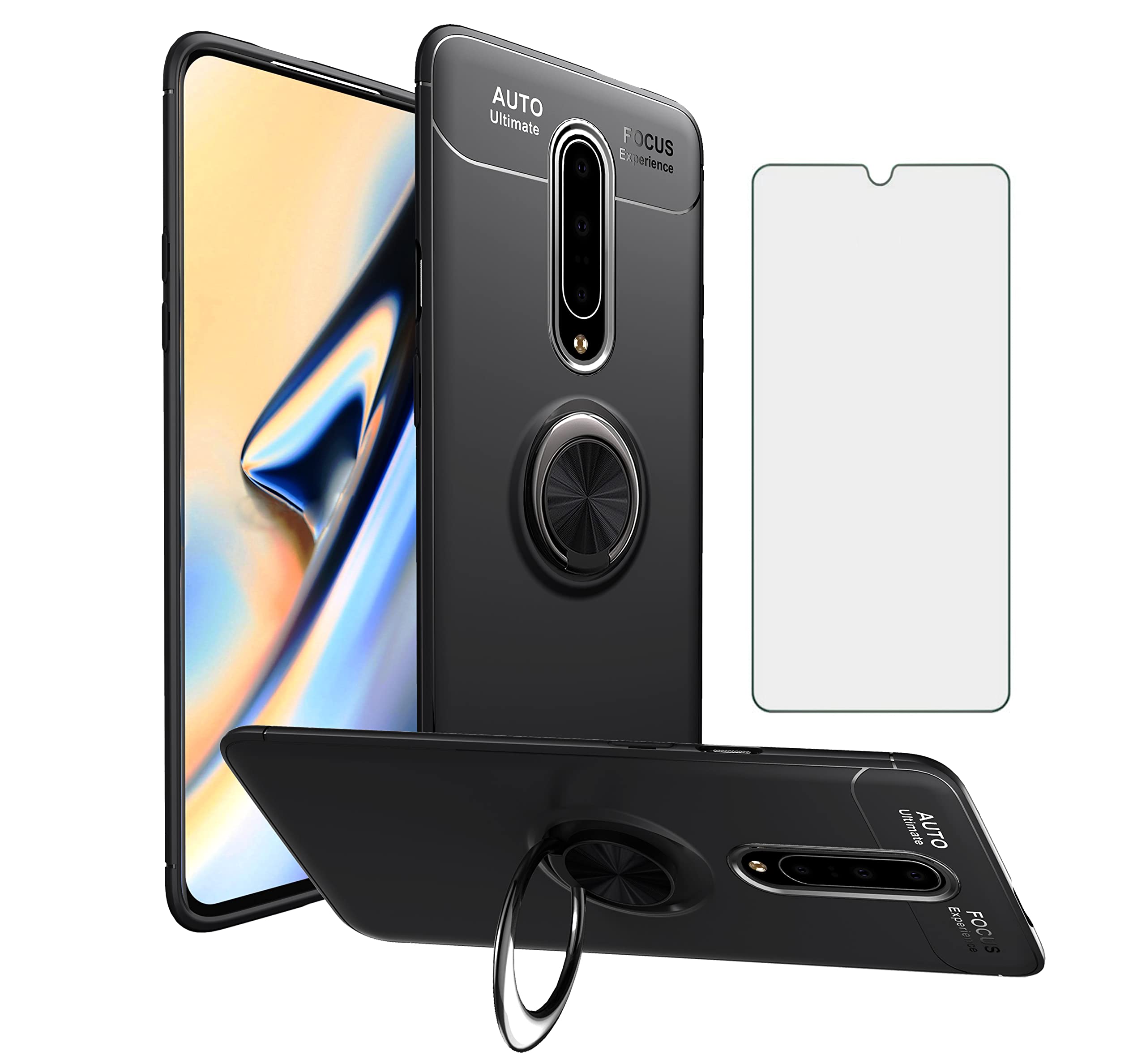 Asuwish Phone Case for OnePlus 6T with Tempered Glass Screen Protector Cover and Ring Holder Kickstand Cell Accessories Soft TPU Slim OnePlus6T A6013 One Plus6T 1+ 1 + Plus 1plus T6 Women Men Black