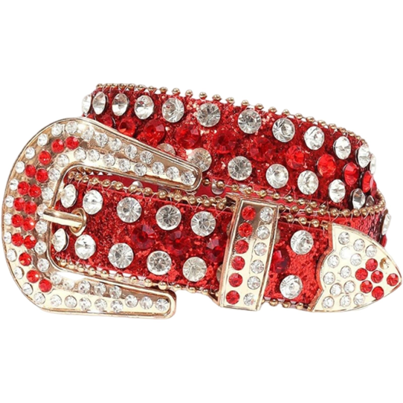 AGUTALITHIC Women's Western Rhinestone Studded Leather Belts Bling Crystal Cowgirl Embossed Waist Strap for Jeans Pants Dress(105cm/41, Red - Sequin)