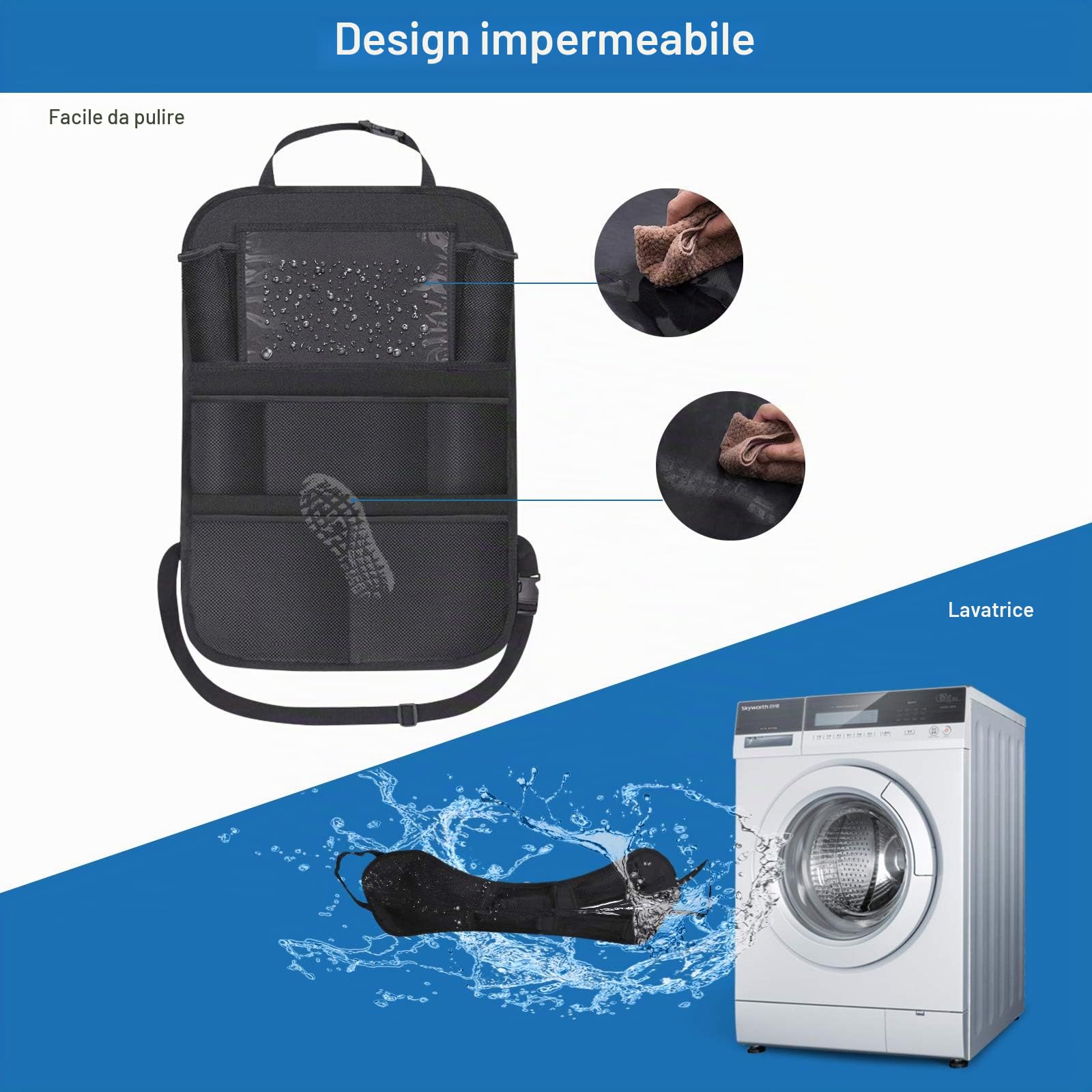 Organizer Sedile Auto Bambini, 2 Pcs Protezione Proteggi Sedile Posteriore con Multi-Tasca Portaoggetti (9 Pocket), Impermeabile Organizzatore Auto con Supporto Trasparente per 10” ipad Tablet
