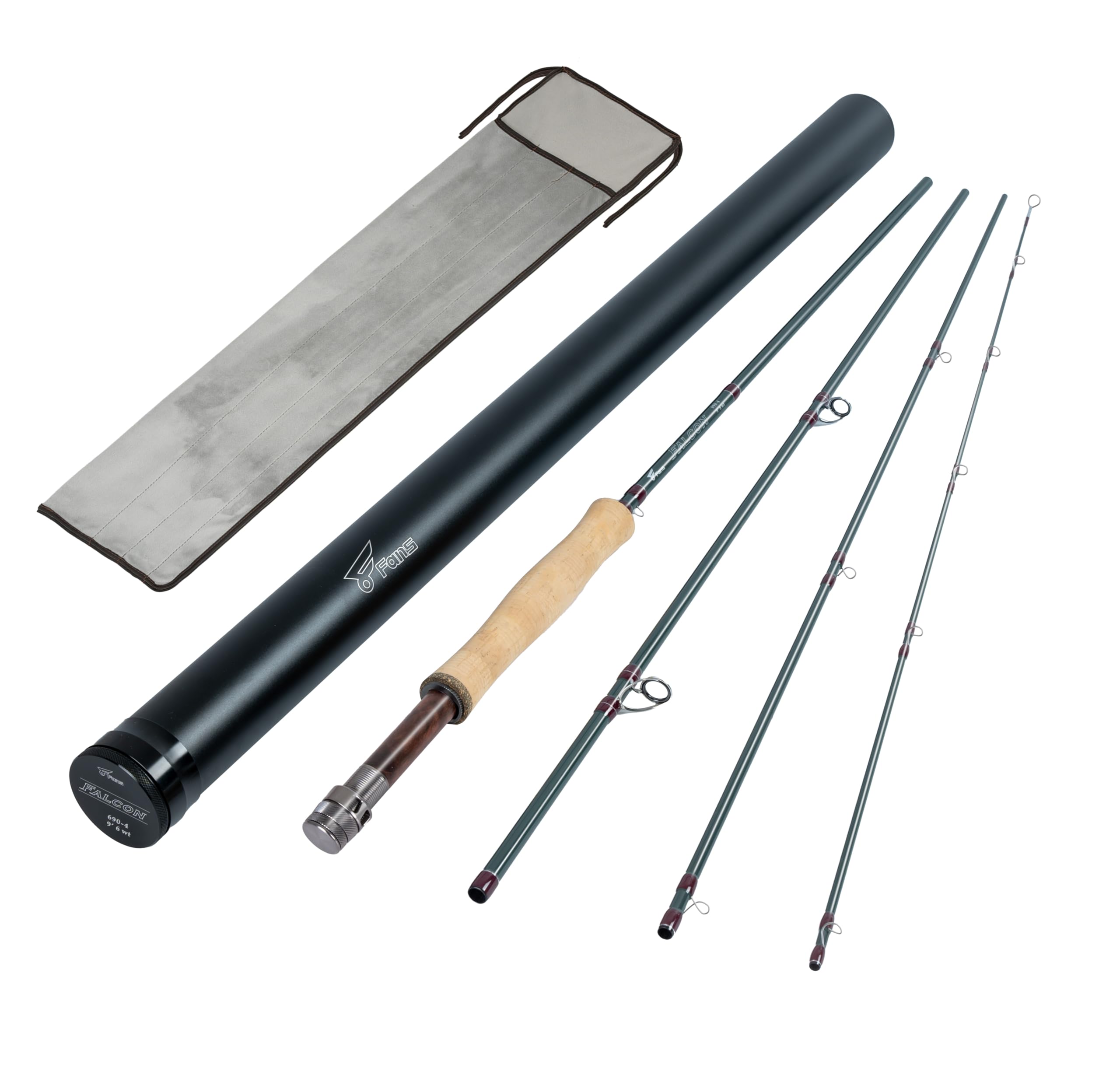 8Fans Fly Fishing Rod with Tube, 4-Sections,Fast Action Fly Rod with Pacbay Titanium-Coated Snake Guides,AAAA Pure Cork Handle,4-8w