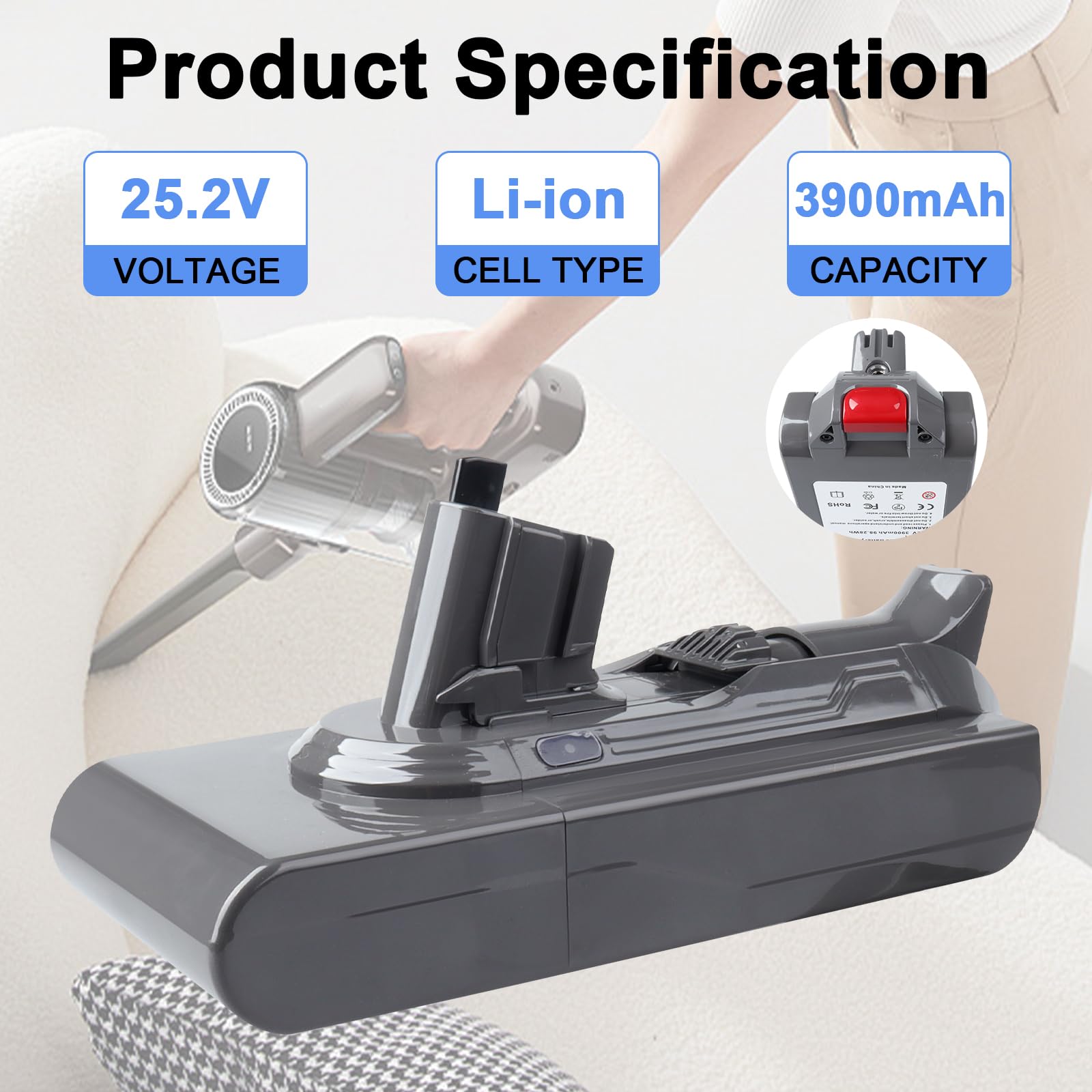 V11 SV15 Click Style Bateria 25,2 V 3900 mAh Zamiennik do Dyson SV16, SV18, SV15 Extra