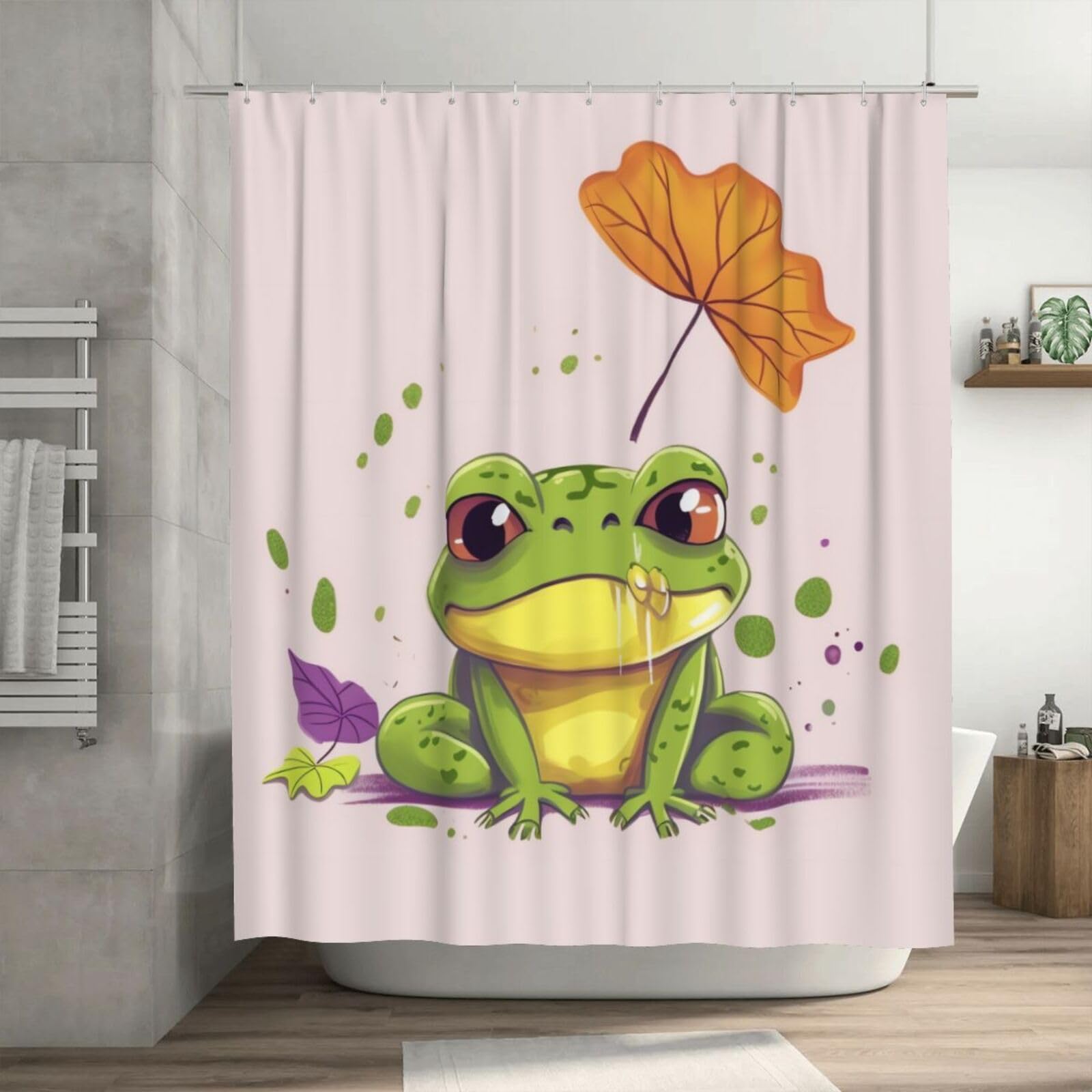 Rideau de douche grenouille et feuilles vertes pour créer une ambiance nature relaxante