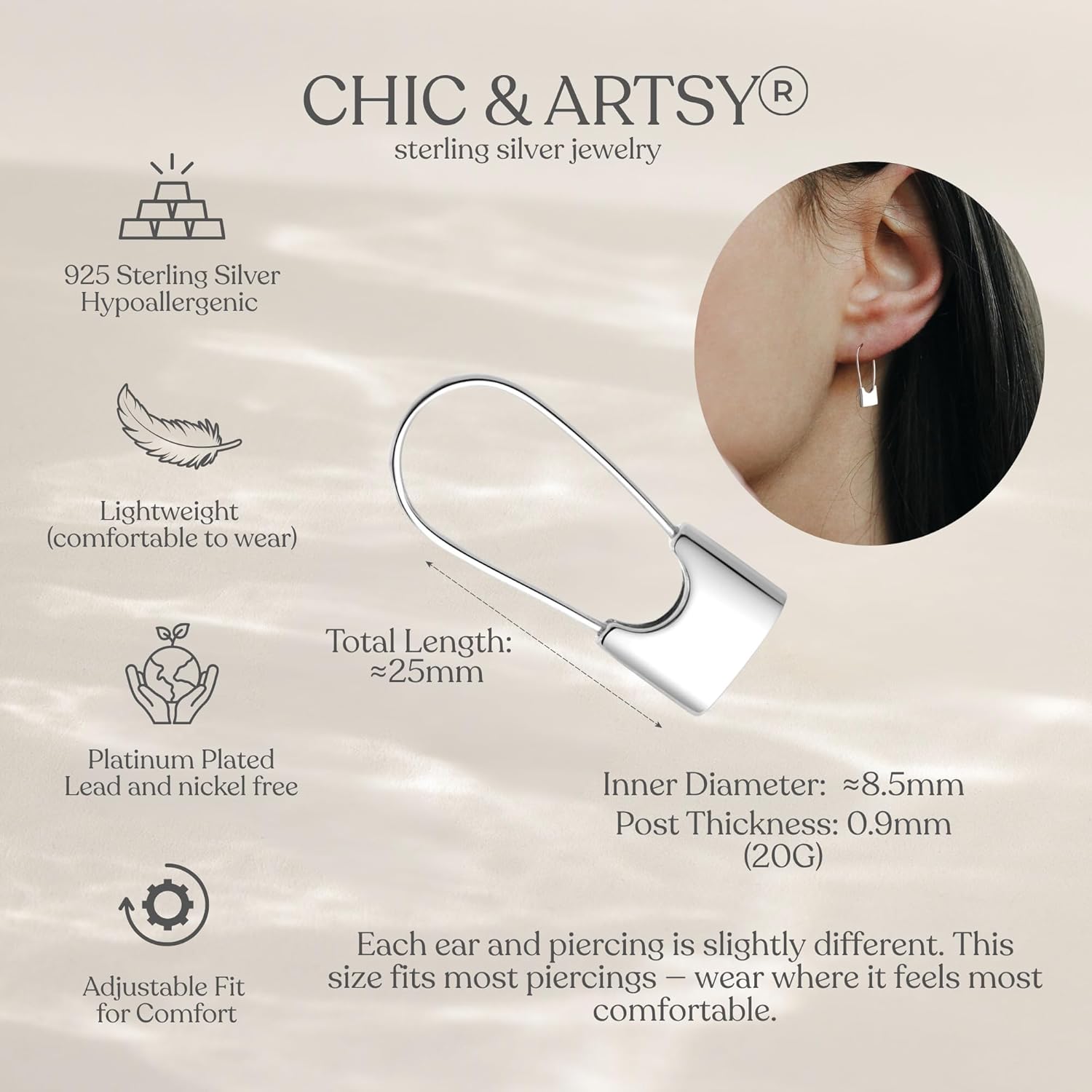 CHIC & ARTSY 925 Sterling Silver Safety Pin Earrings - Lightweight Comfortable Punk Paperclip Cartilage Hoop Earrings, Trendy Industrial Style Jewellery for Women and Men - Image 5