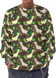 Cockatoos And Leafs Men's Sweatshirts Basic Crew Neck Long Sleeve Pullover Sweater Tees Tops