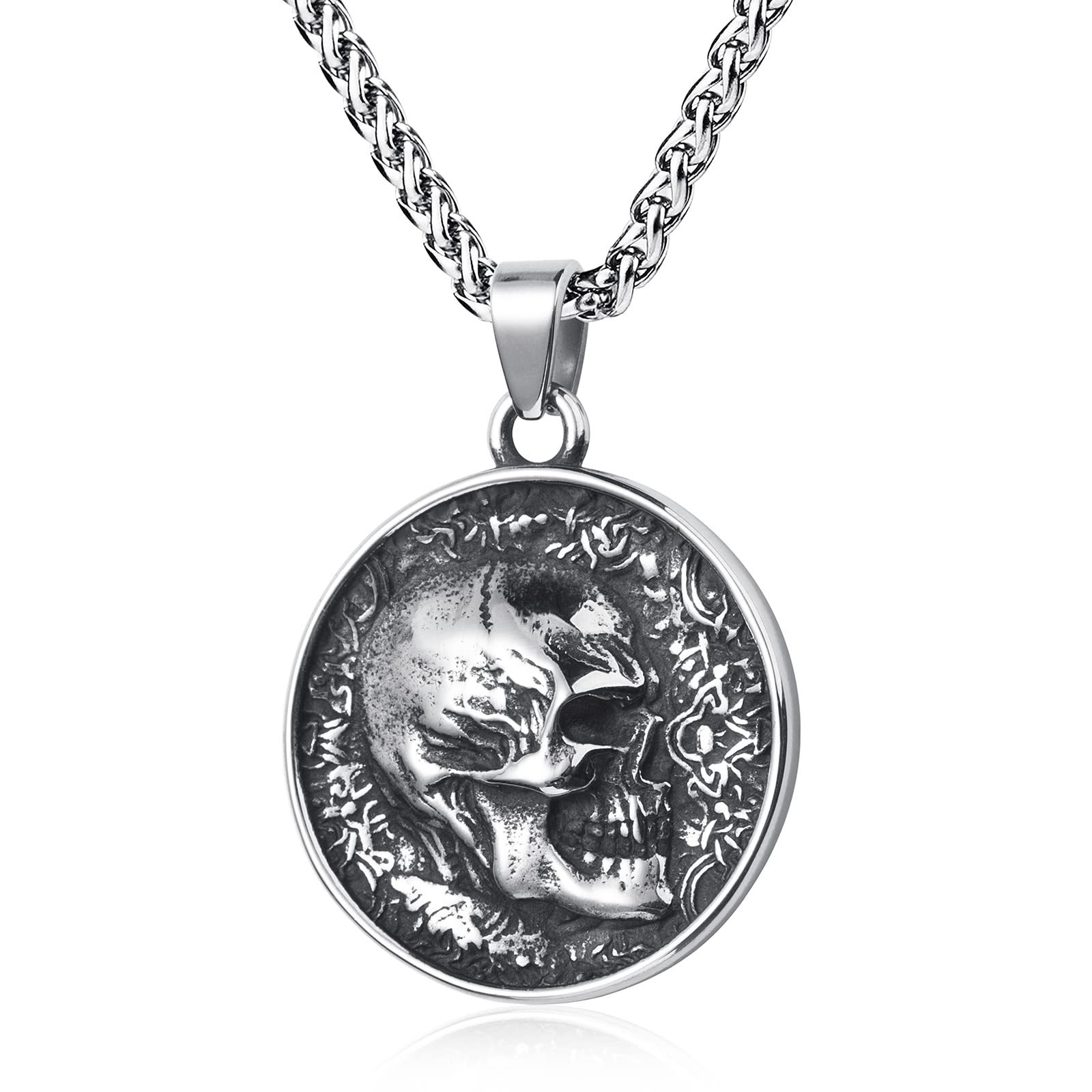 Kirtijwkirtijw Skull Necklace Stainless Steel Gothic Punk Skull