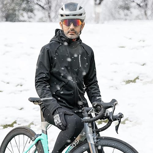 Miniatura 6 de ROCKBROS Chaquetas de ciclismo para hombre, chaquetas de invierno para bicicleta, chaqueta térmica resistente al viento para hombre, clima frío,