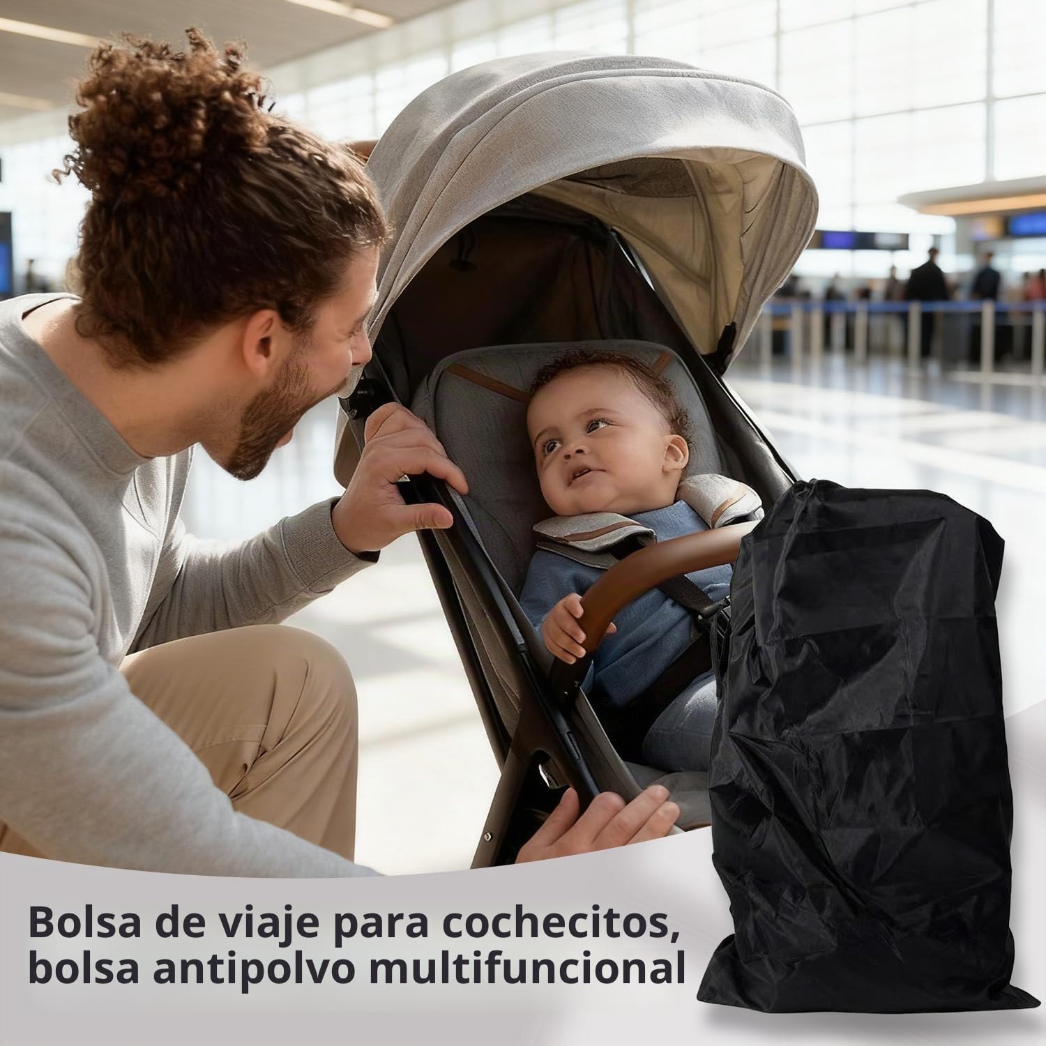 Bolsa Carro Bebe,Bolso de Viaje para Cochecito de Bebé, Bolsa de Almacenamiento Impermeable y Ligera con Correa, 114x39x30 cm, Ideal para Paseos, Viajes en Avión y Día a Día