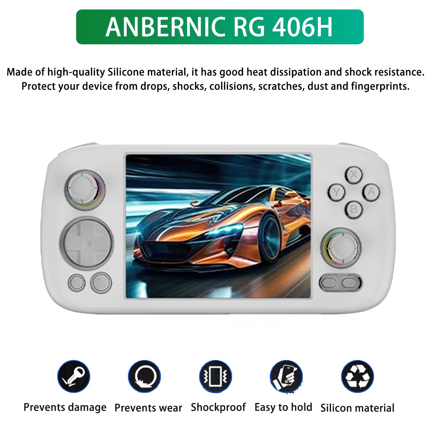 NOUKAJU Case for RG 406H, Game Console Case with Lanyard,Anti-Drop, Anti-Scratch,Shockproof,Silicone Protective Cover for NEW ANBERNIC RG 406H Retro Handheld Game Console(White)