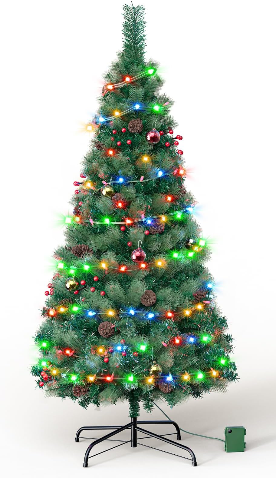 LACHARM 4FT Christmas Tree with Lights, Artificial Xmas Tree with 70LED Multicolor Warm White Christmas Lights, 227 PVC Branches, Foldable Base, Ornaments for Home Office Holiday Party Decoration