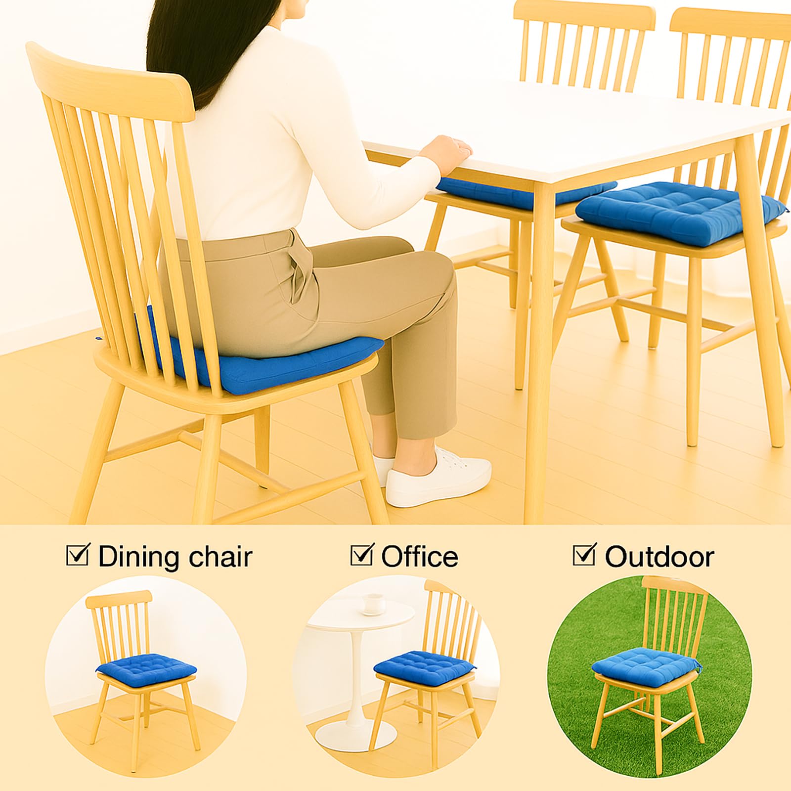 Cushion Chair Pad Cushions, Tie-on Dining Chair Pads, 38x38x5 cm Hypoallergenic Soft Polyester Tie-on Chair Pads, Wide - Image 4