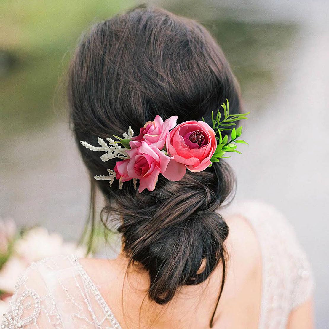 Rose Flower Hair Accessory Floral Headpiece for Weddings Bridesmaids Bridal Headpiece, Bridal Headband, Rose Crown, Pink Flower  main image 2